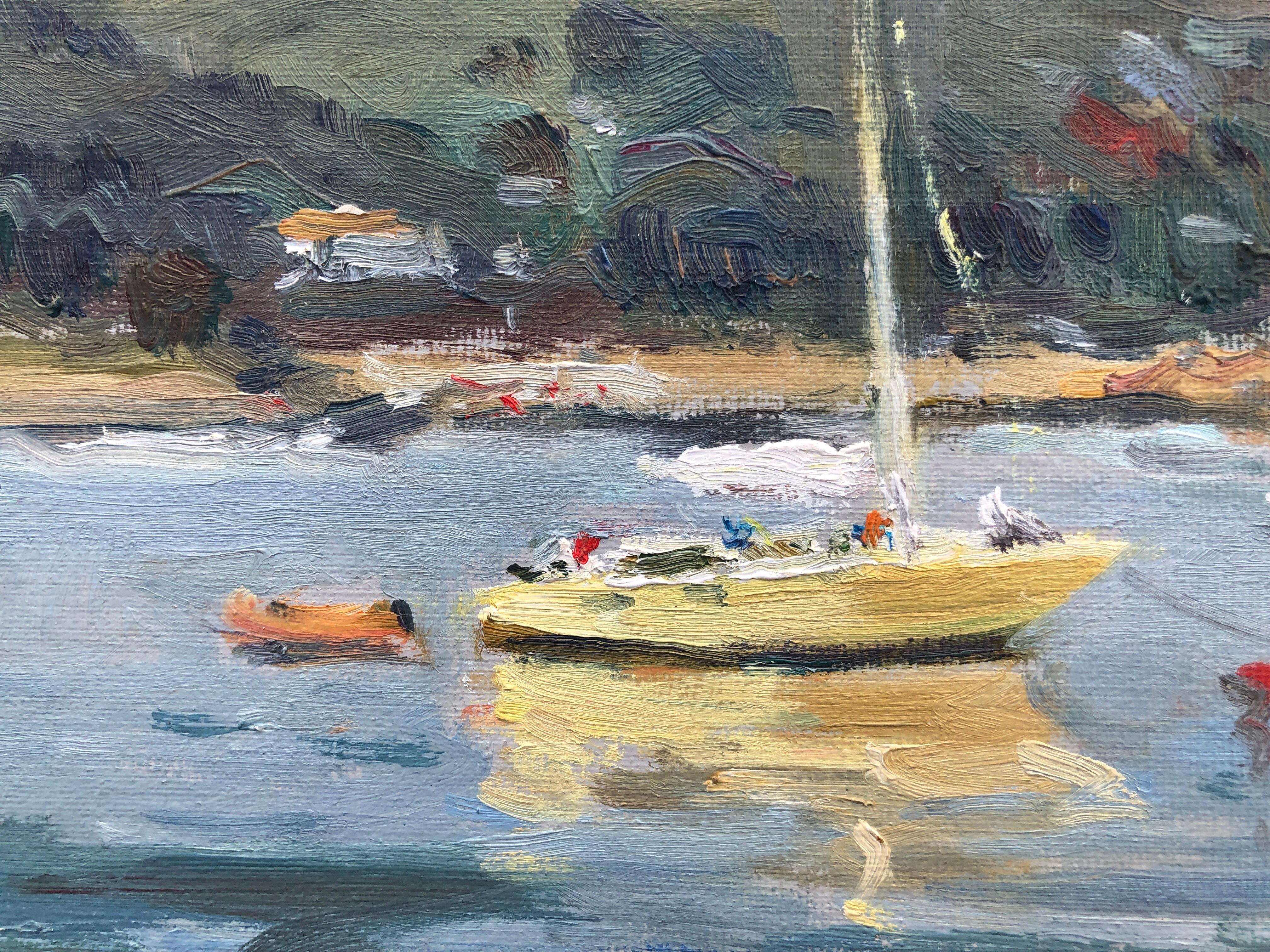 Espagne peinture à l'huile impresioniste paysage marin espagnol méditerranée - Gris Landscape Painting par Jaume Marine