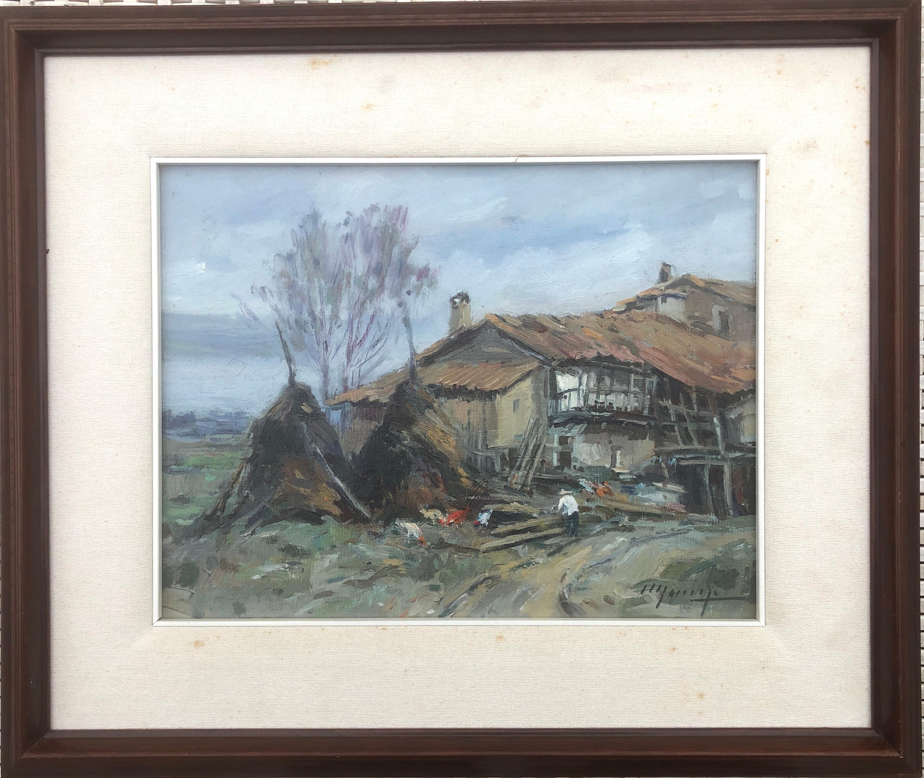 The barn oil painting spanish landscape - Painting by Jaume Marine