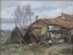 Vintage The barn oil painting spanish landscape