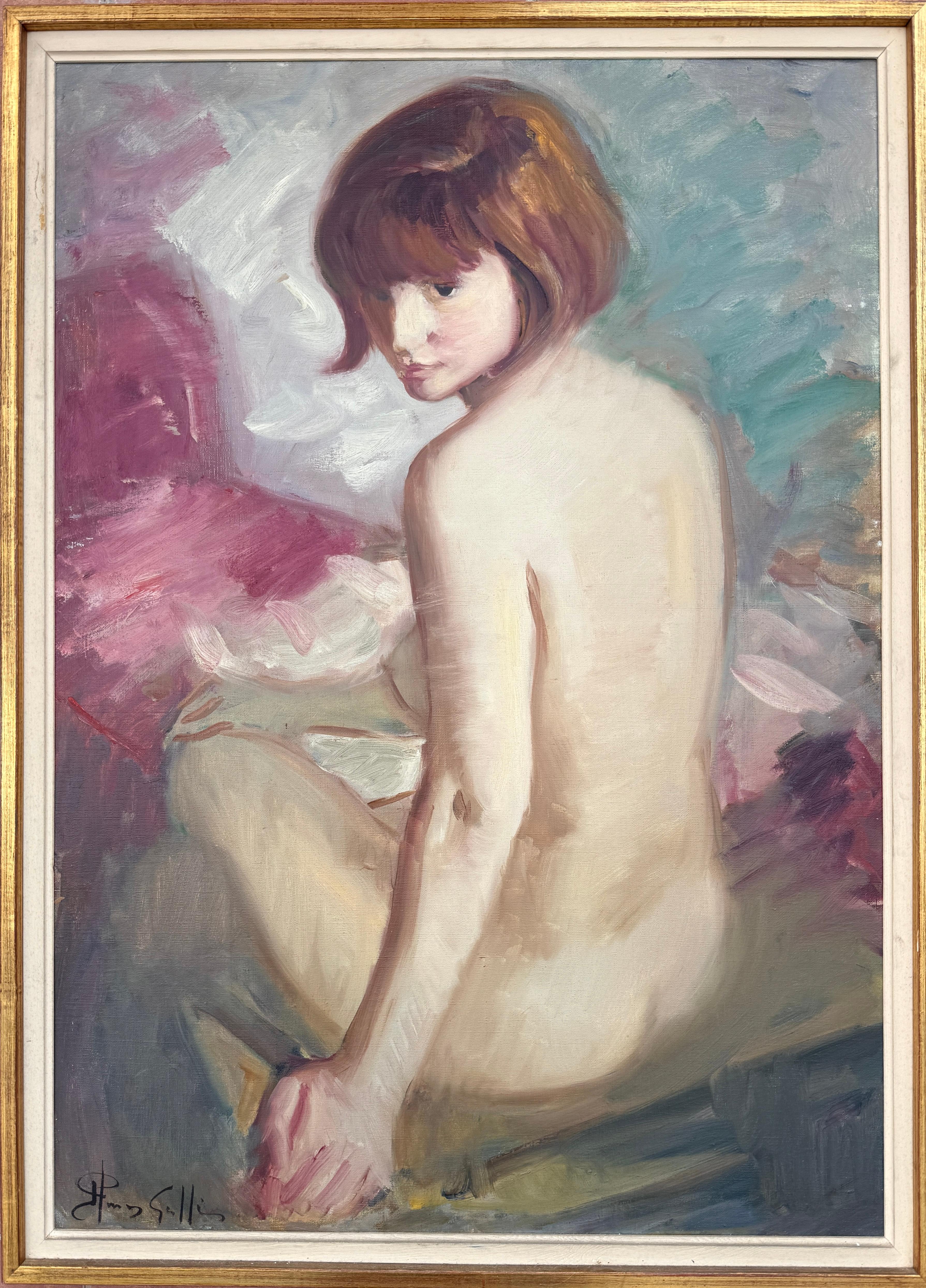 Weiblicher Akt Öl auf Leinwand Gemälde Frau – Painting von Jaume Planas Gallés