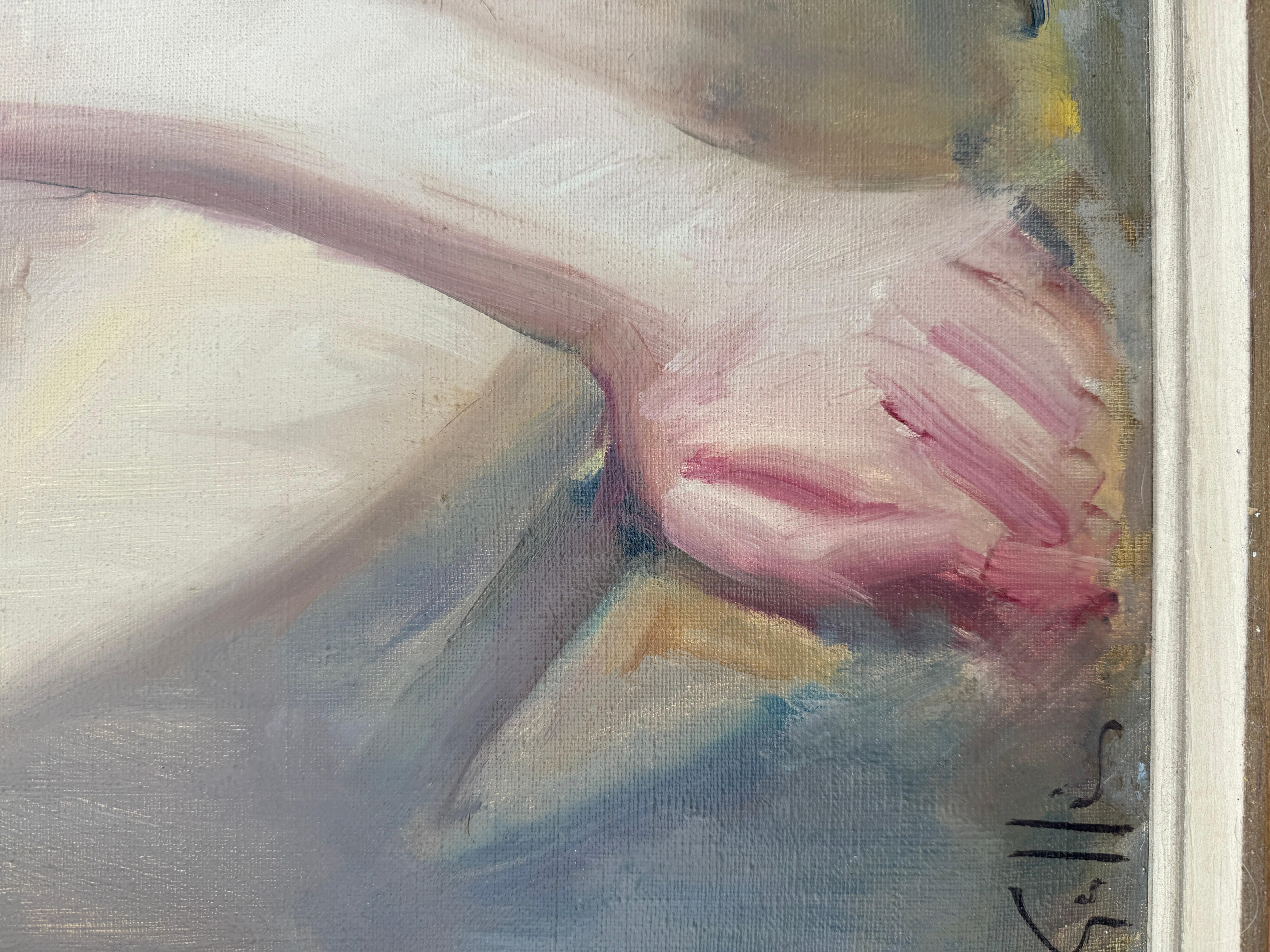 Weiblicher Akt Öl auf Leinwand Gemälde Frau (Grau), Nude Painting, von Jaume Planas Gallés