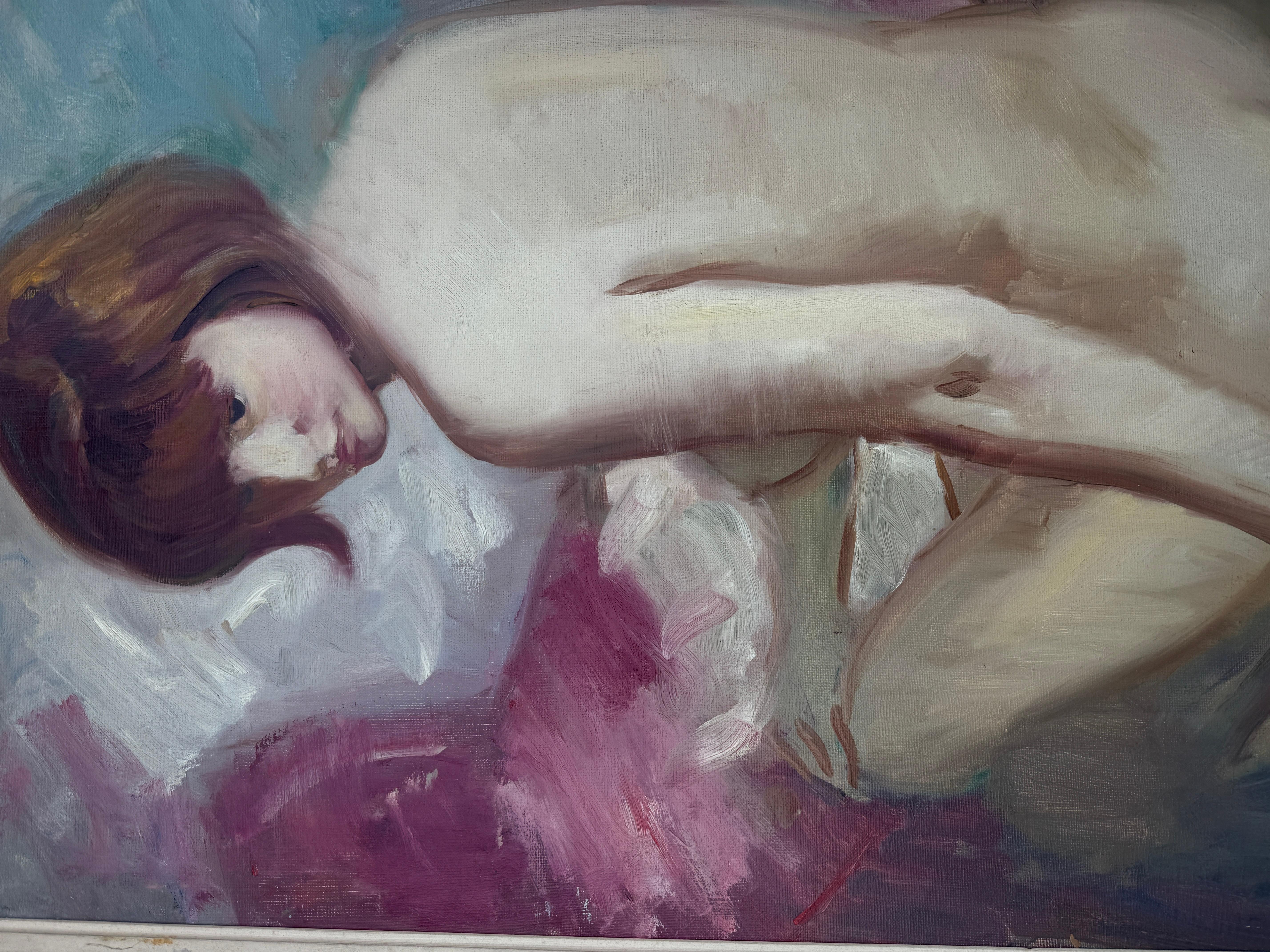 Weiblicher Akt Öl auf Leinwand Gemälde Frau im Angebot 2