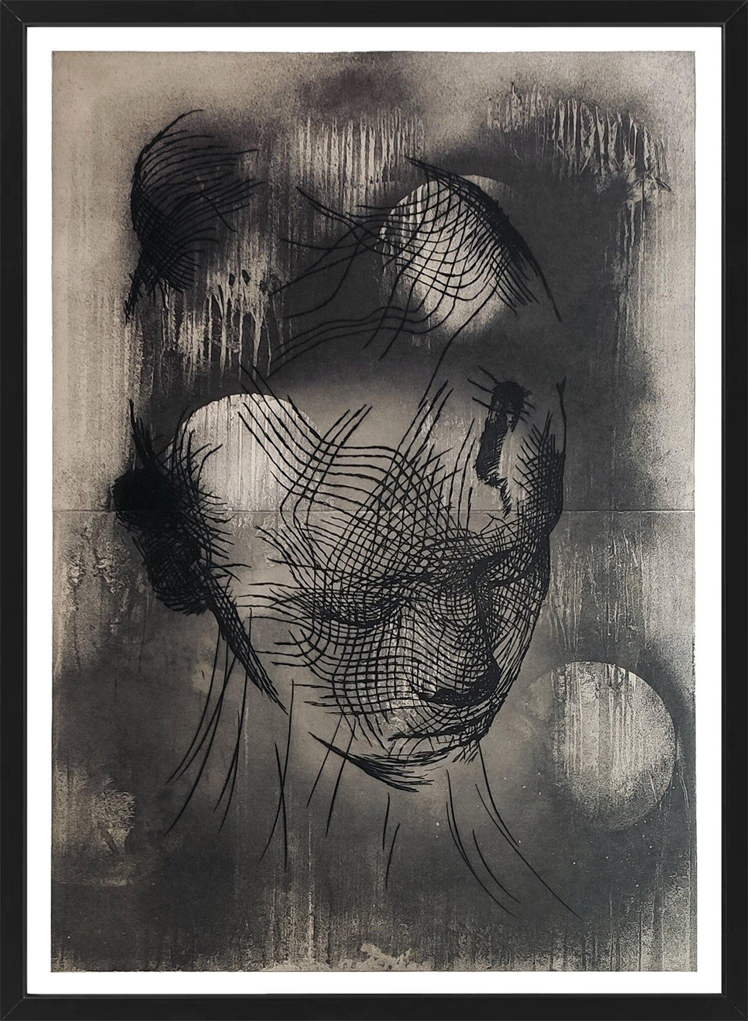 Jaume Plensa Abstract Print - Plensa; Untitled Face, Black and White Big. vertical 2020  Engraving 