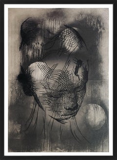 Plensa; Untitled Face, Black and White Big. vertical 2020  Engraving 