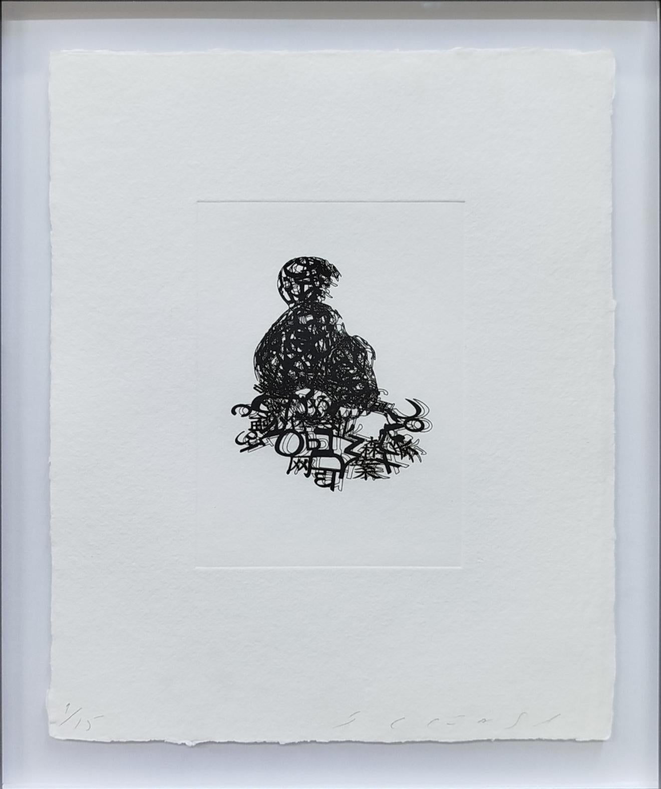 Plensa  ,  Untitled  etching original - Purple Abstract Print by Jaume Plensa