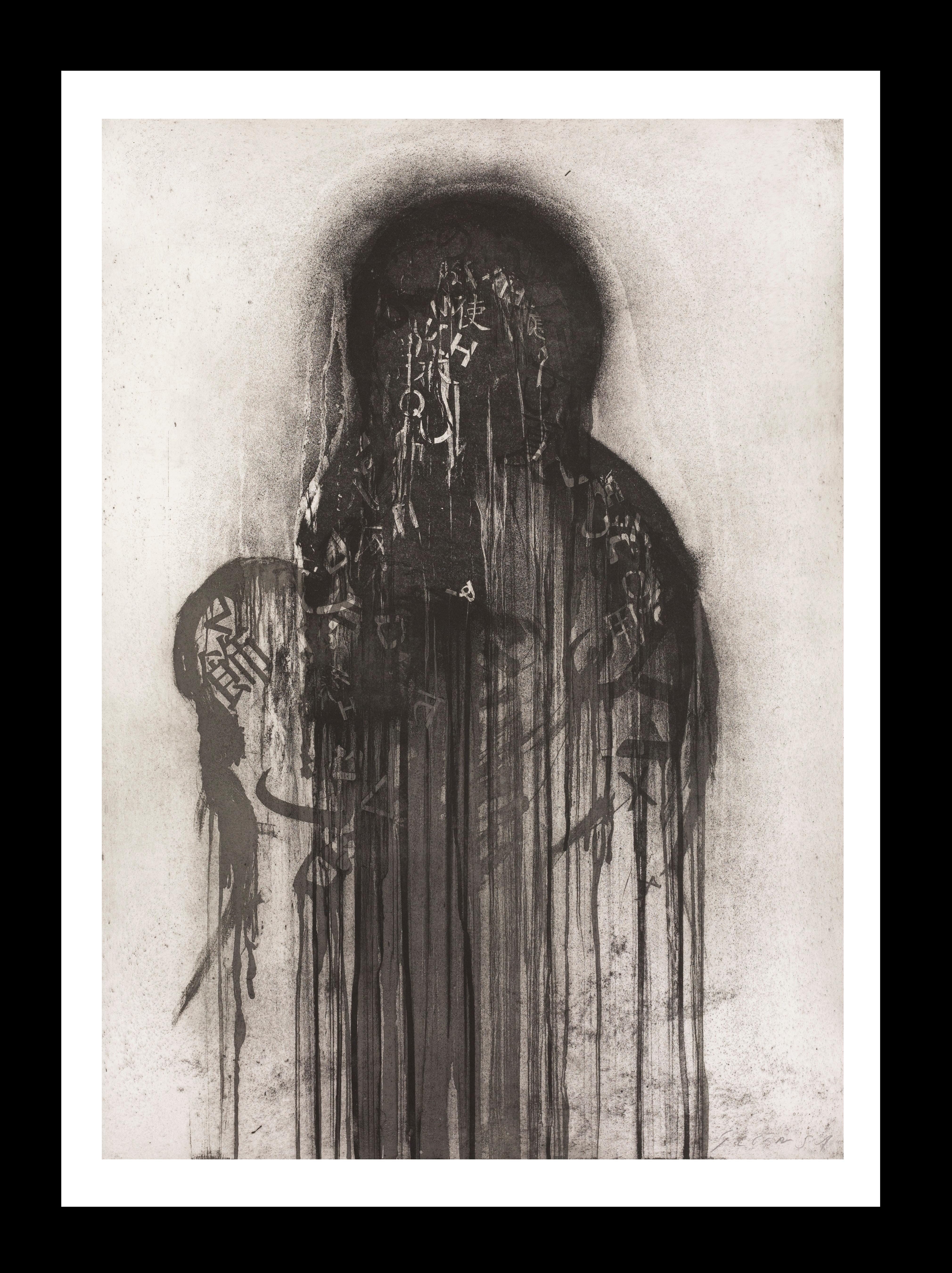 Plensa, Maternity, Light Background, Black, Vertical  etching original painting
