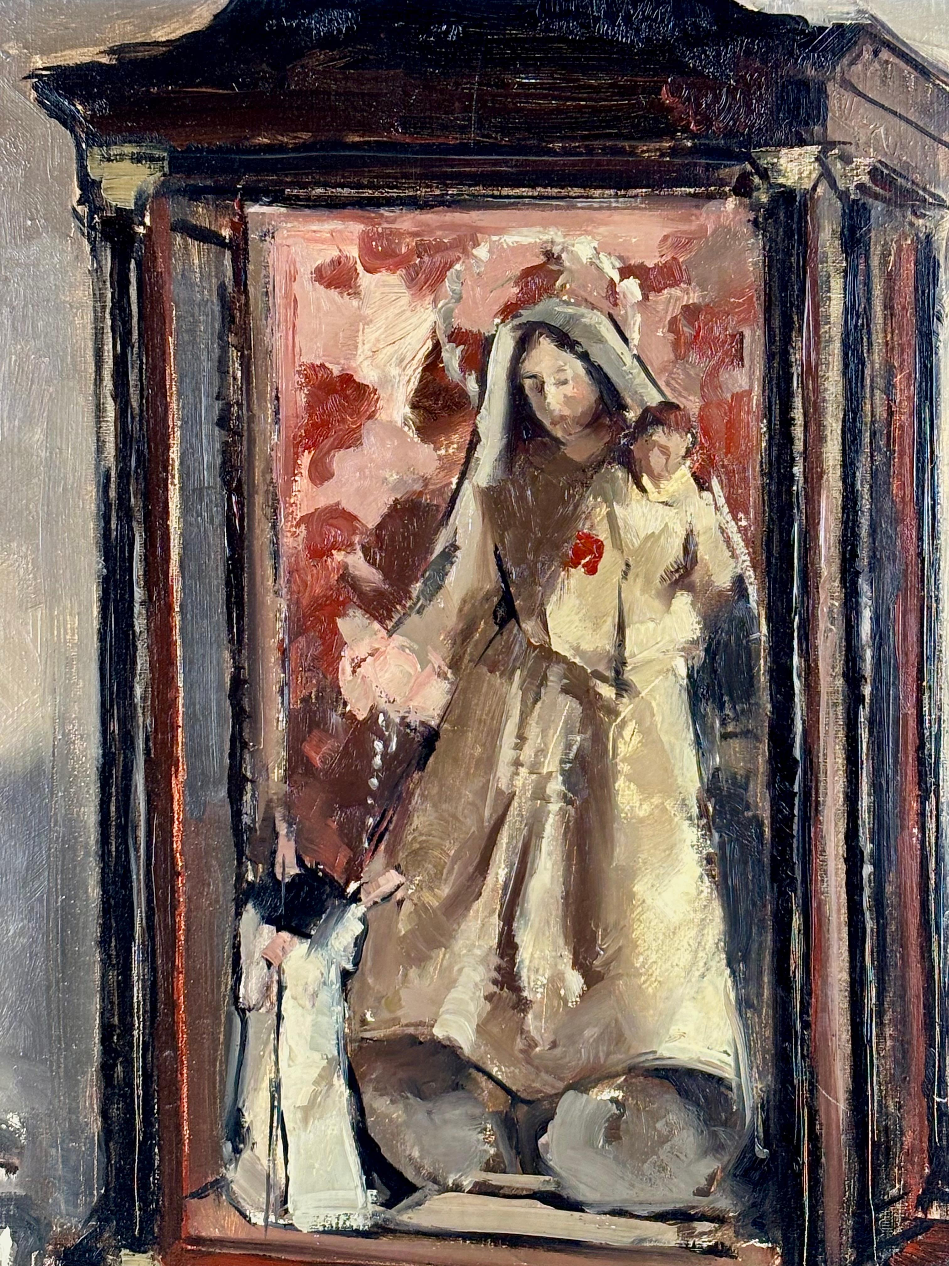 Óleo sobre tela - Año 1979 - Virgen y niño en vitrina - Impressionist Painting by Jaume Queralt