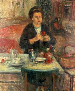 „Frau beim Blumenarrangieren“, Öl auf Leinwand von Jaume Queralt