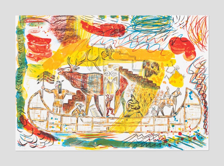 Jaune Quick-to-See Smith Abstract Print - Trade Canoe: A Western Fantasy
