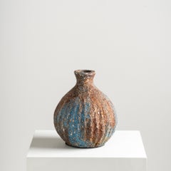 Jaurès Vase, Handgefertigte runde Terrakotta mit Struktur in Blau Brown