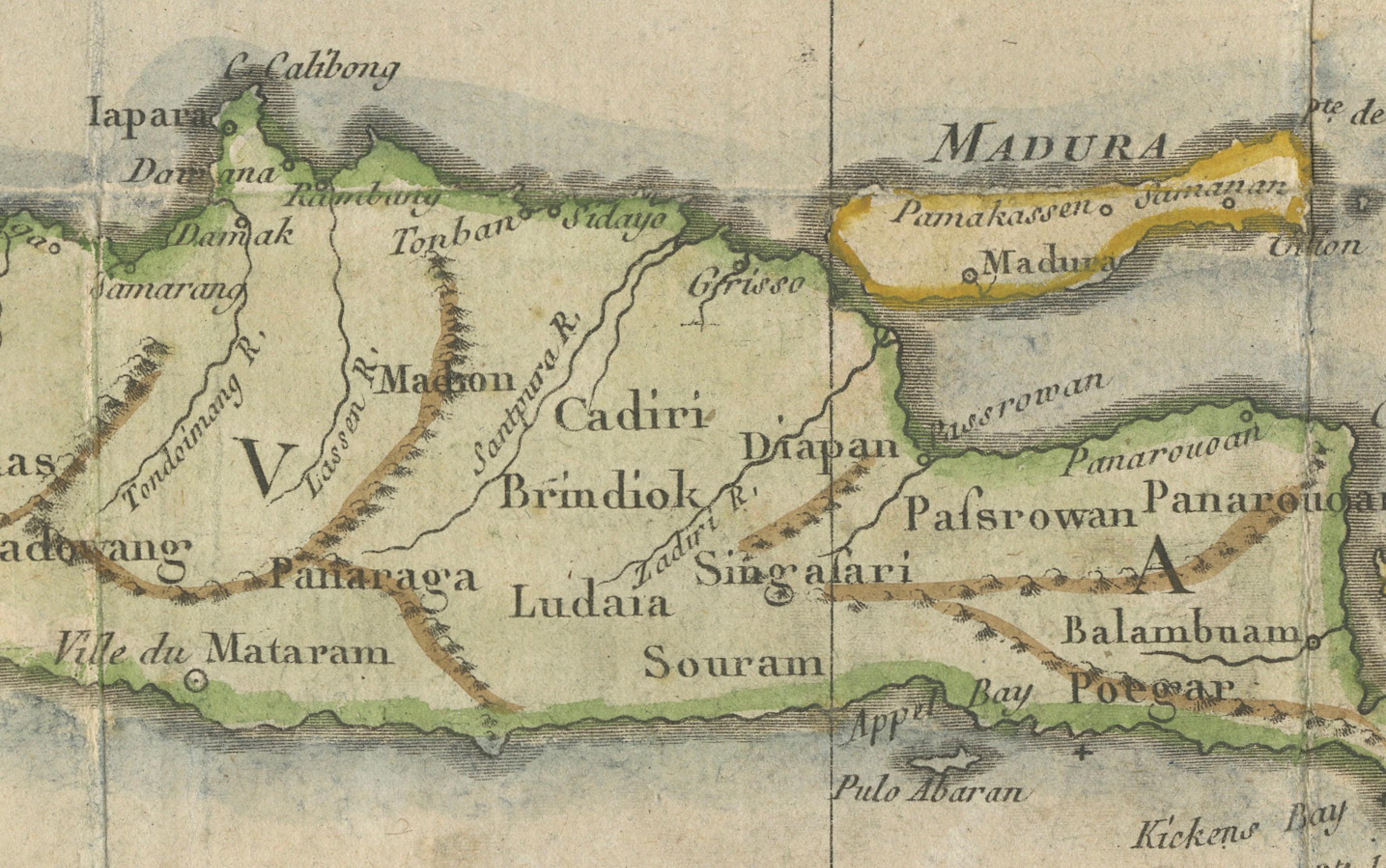 Paper Java and Bali with Borneo Coast – 18th Century French Colonial Map For Sale