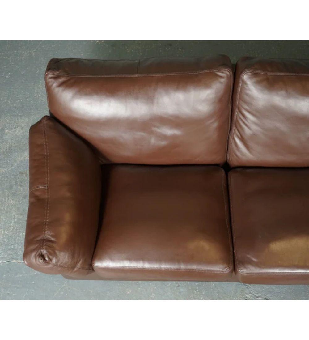 Mid-Century Modern Java Brown Leather 2 Seater Sofa Part of Suite by John Lewis For Sale