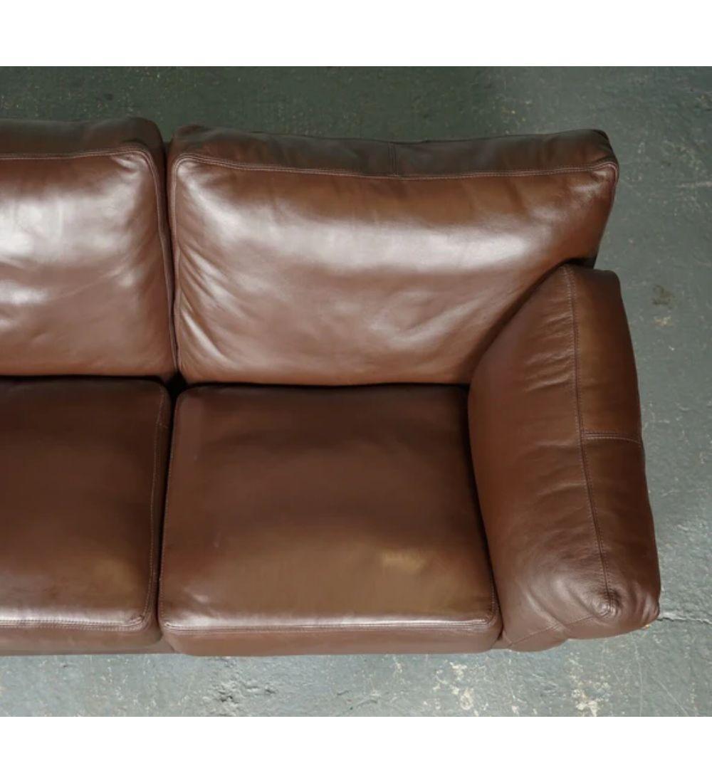 British Java Brown Leather 2 Seater Sofa Part of Suite by John Lewis For Sale