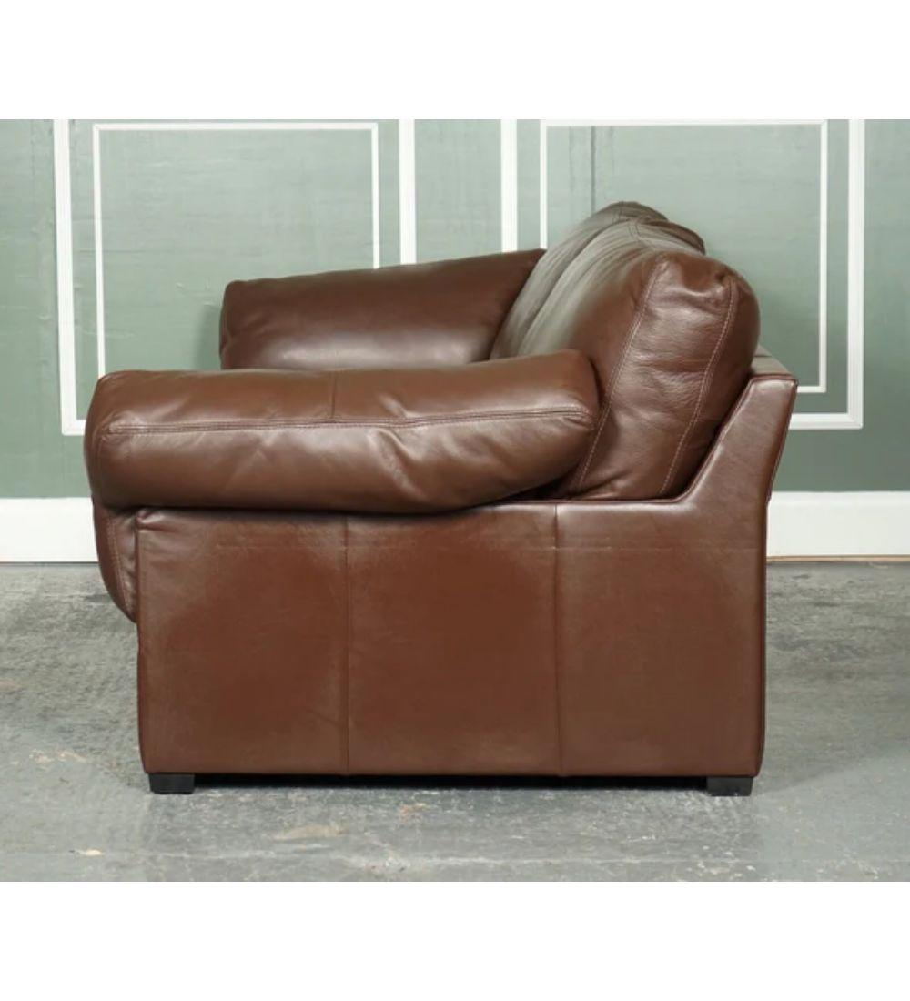Mid-Century Modern Java Brown Leather 3 Seater Sofa Part of Suite by John Lewis For Sale