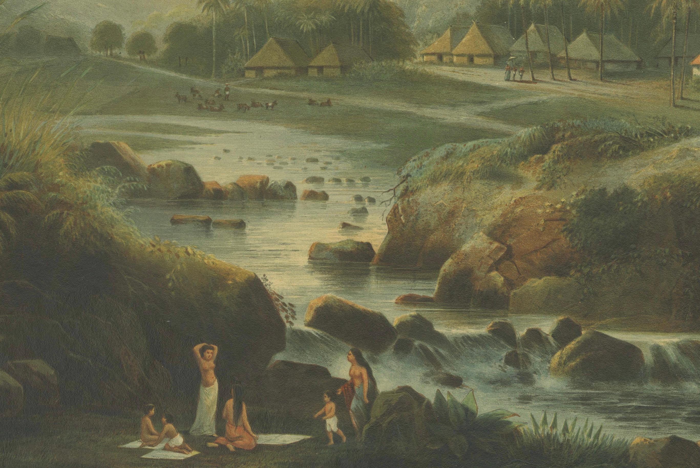 Paper Java Landscapes – Pair of Deluxe Folio Chromolithographs by A. Salm, 1865-72 For Sale