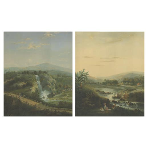 Java Landscapes – Rare Pair of Deluxe Folio Chromolithographs by Salm, 1865-72