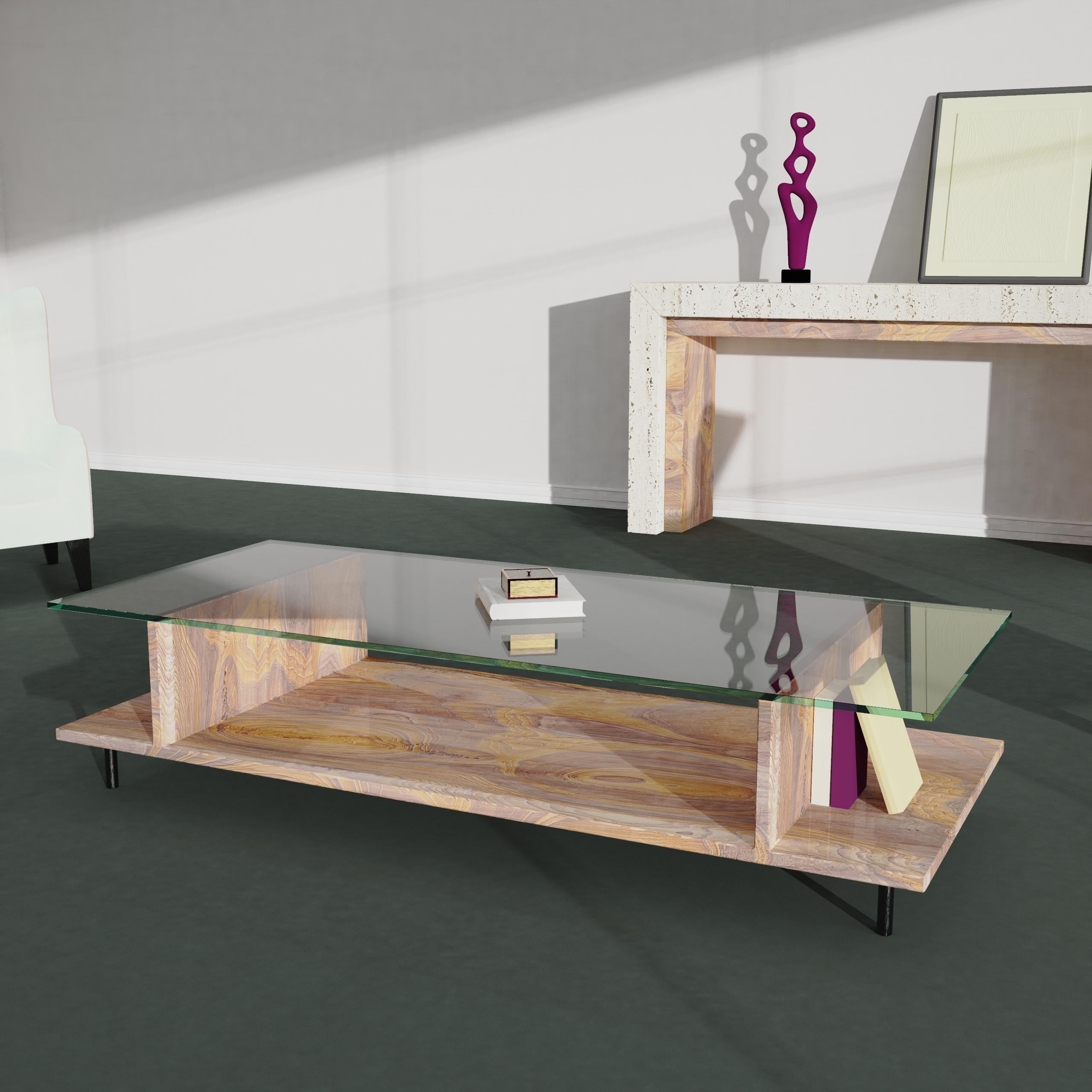 Contemporary Java Sandstone Coffee Table Marble Design Joaquín Moll Minimal Luxury Furniture For Sale