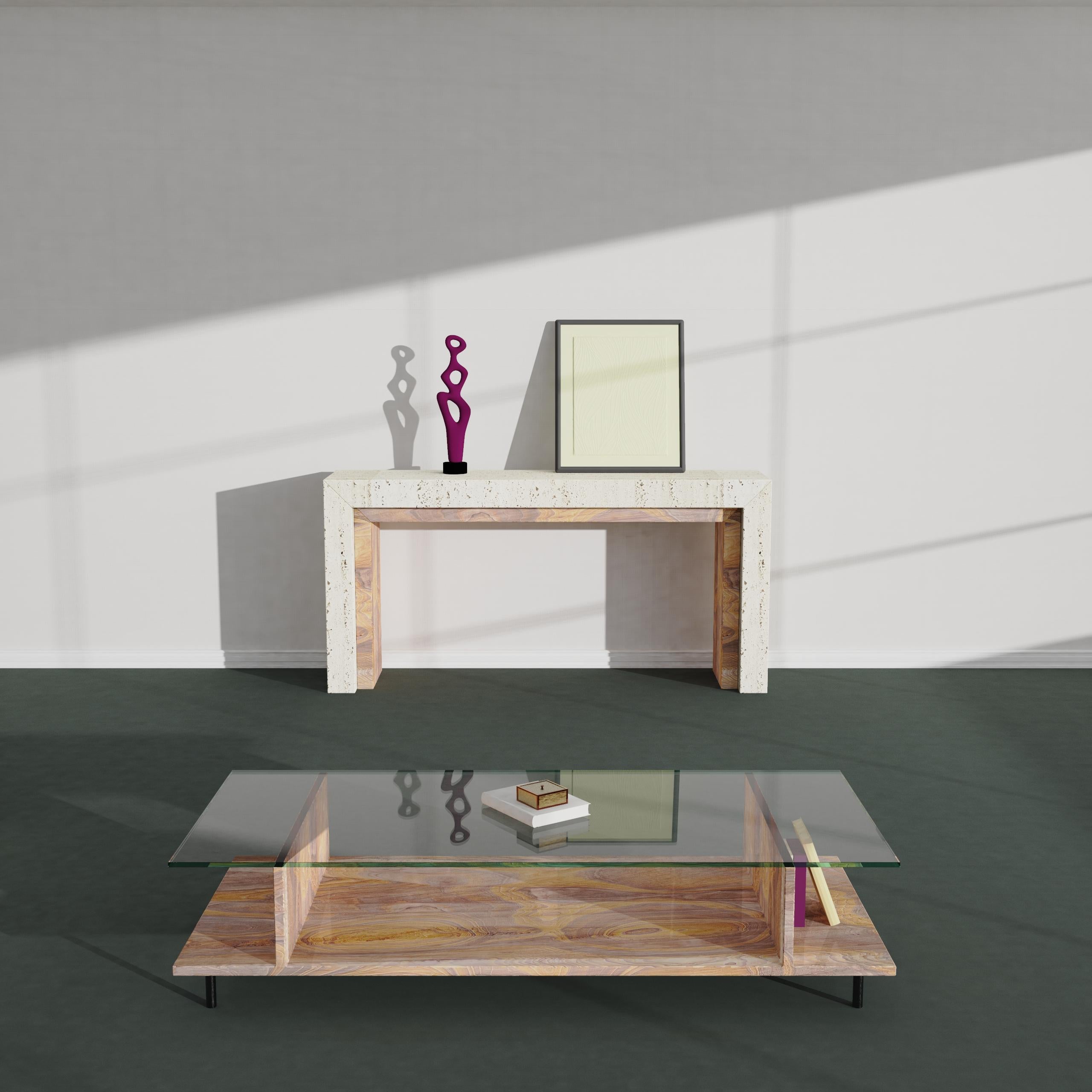 Steel Java Sandstone Coffee Table Marble Design Joaquín Moll Minimal Luxury Furniture For Sale