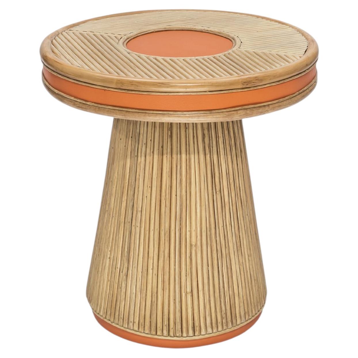 Java Side Table in Tinted Rattan & Imitation Grained Leather by POPUS EDITIONS