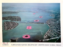 Retro Large Hand Signed Biscayne Bay Christo Photograph Art Poster Miami Photo