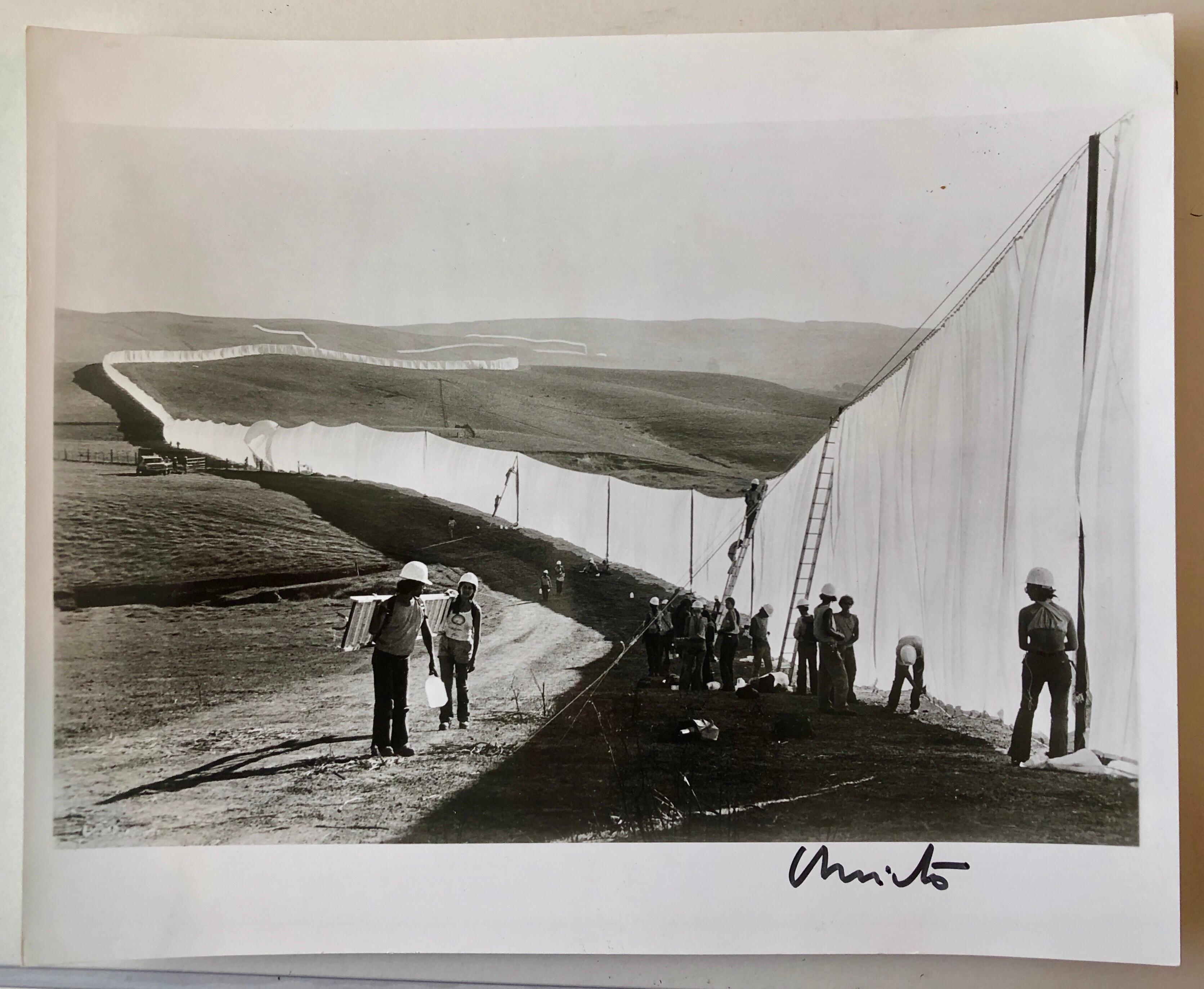 Javacheff Christo Landscape Photograph - Vintage Silver Gelatin Photograph Christo Wolfgang Volz Photo Running Fence