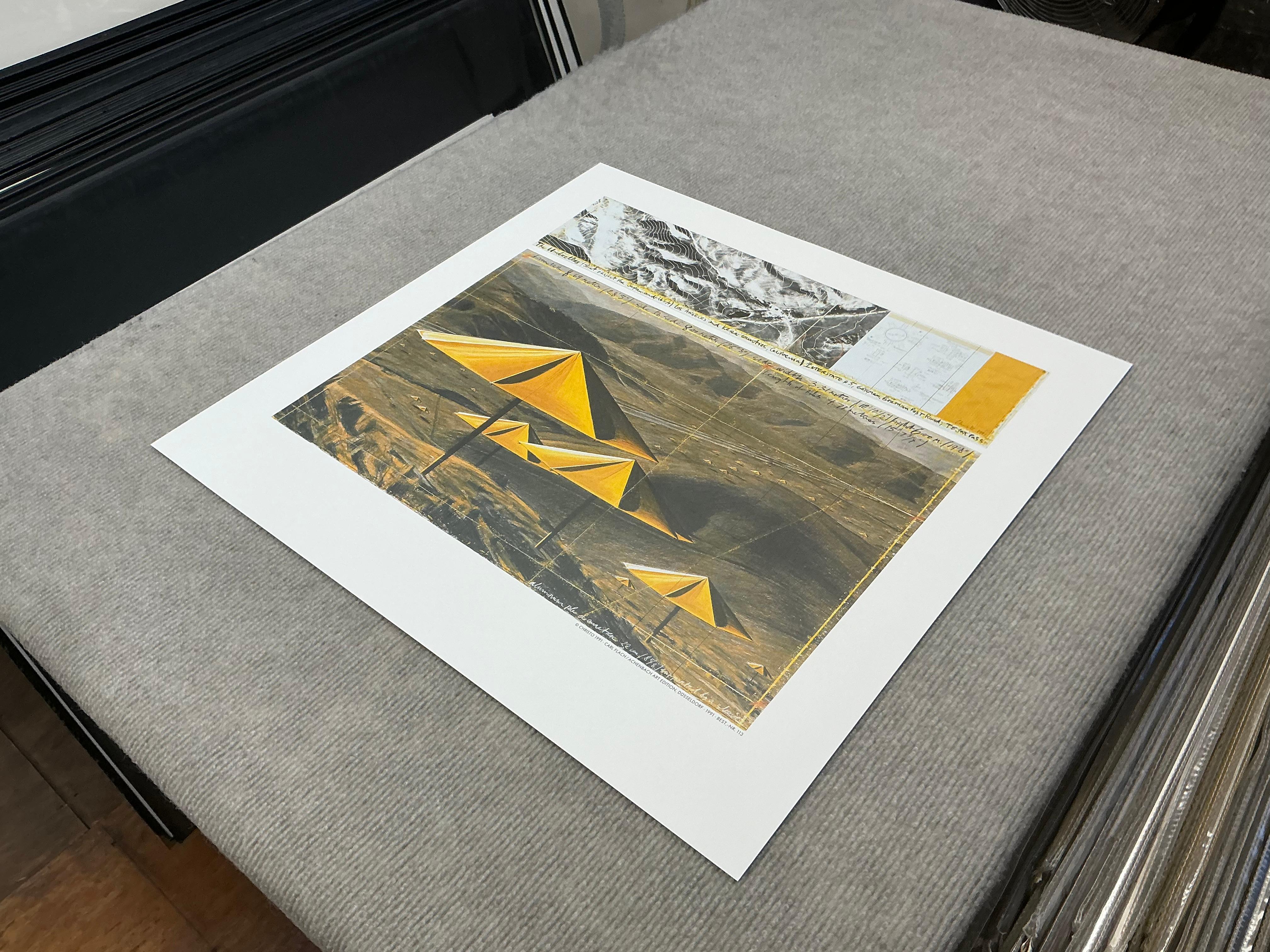 En octobre 1991, Christo et son collaborateur Jean-Claude ont réalisé une installation dans deux vallées, l'une au Japon, au nord de Tokyo, l'autre en Californie, au nord de Los Angeles. 960 parapluies jaunes ont été tendus le long de la vallée