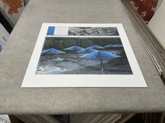 Manifesto della mostra “Blue Umbrellas”, stampa offset, arte contemporanea, 1995