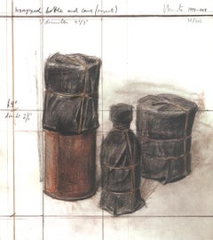Javacheff Christo-Wrapped Bottle and Cans (project)-15.25" x 13.75"-Lithograph