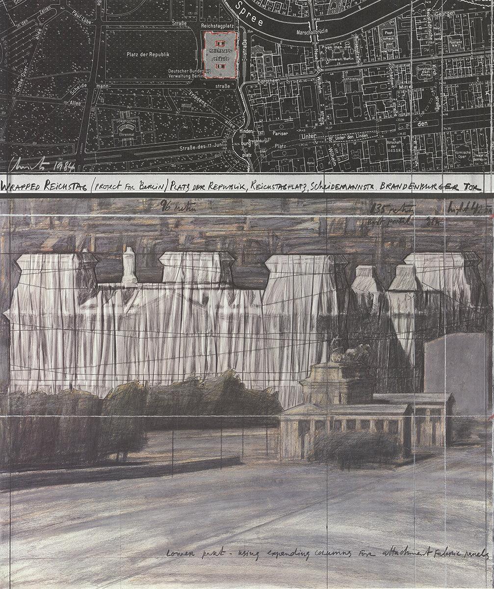 Javacheff Christo 'Wrapped Reichstag, Projekt für Berlin' 1985- Plakat im Angebot 1