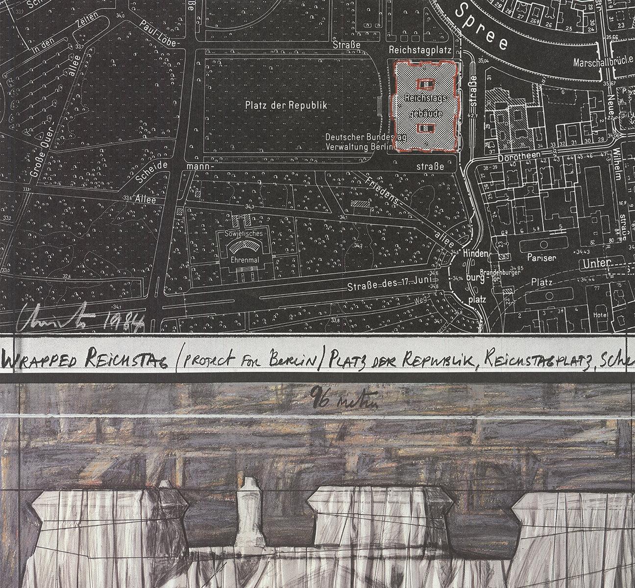 Javacheff Christo 'Wrapped Reichstag, Projekt für Berlin' 1985- Plakat im Angebot 2