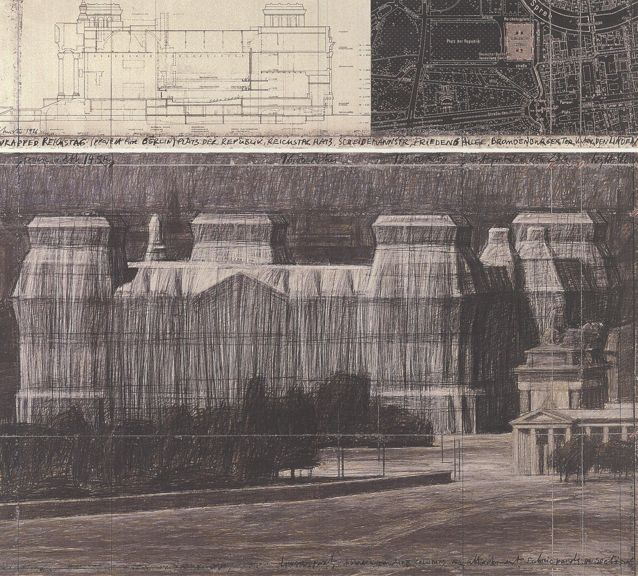 « Wrapped Reichstag- Project for Berlin » 1995 - Contemporain Print par Javacheff Christo