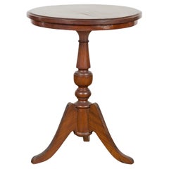 Antique Javanese 1900s Round Top Guéridon Table with Turned Pedestal and Tripod Base