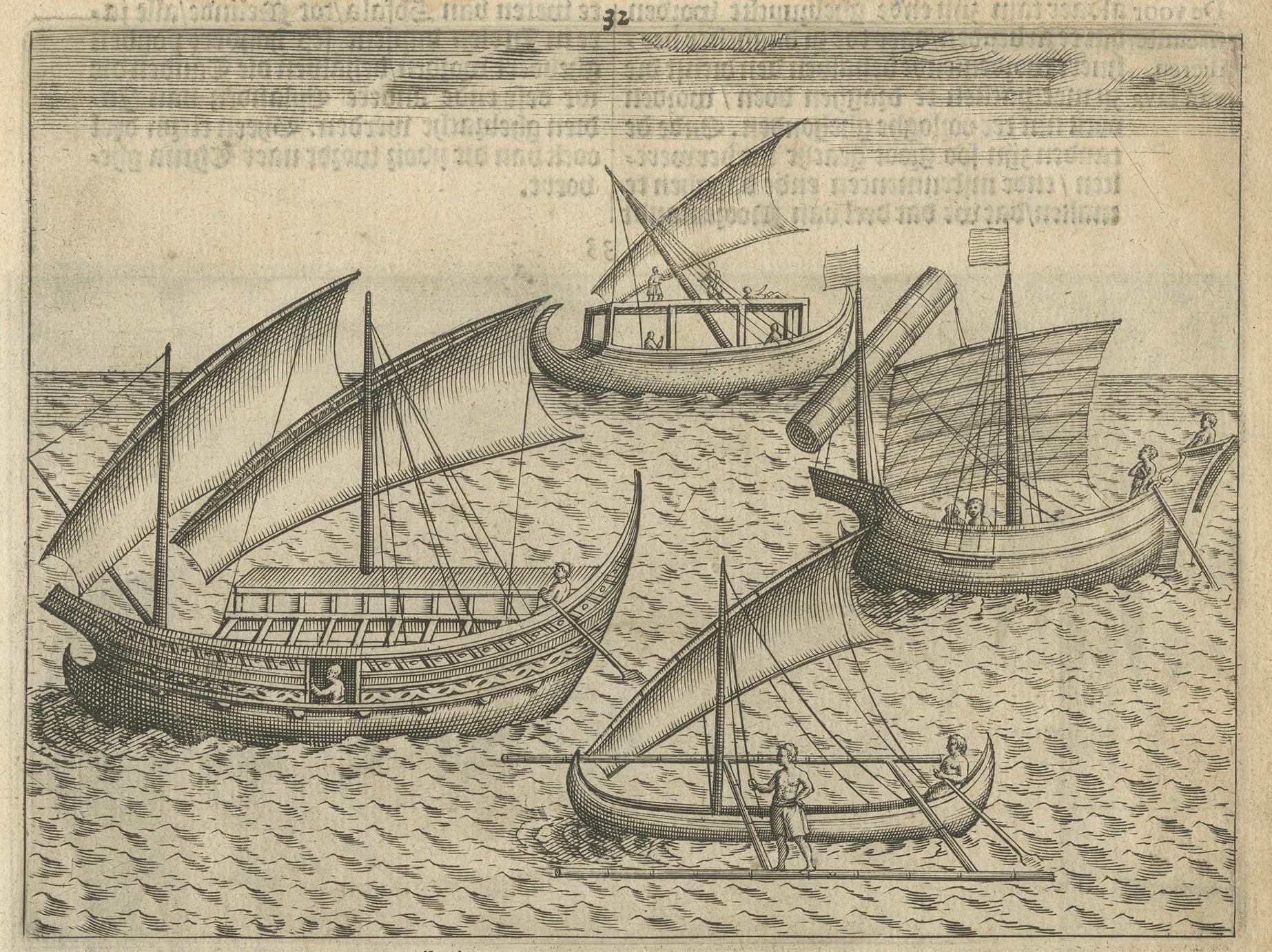 Javanese and Malay Ships near Bantam, from Pontanus’ Amsterdam History, 1611 For Sale 1