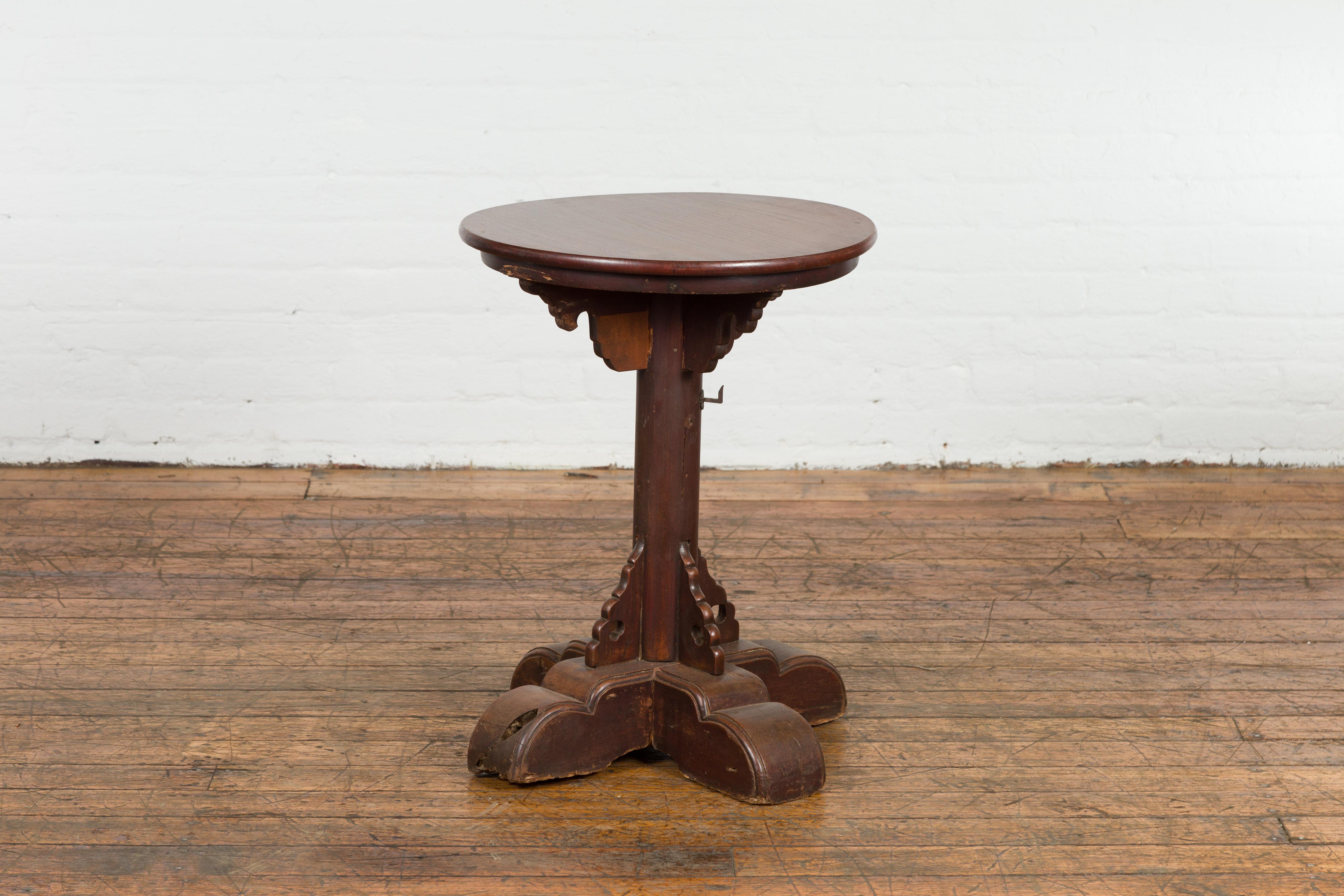 Javanese Small Antique Pedestal End Table with Round Top  For Sale