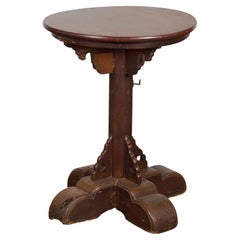 Small Antique Pedestal End Table with Round Top 