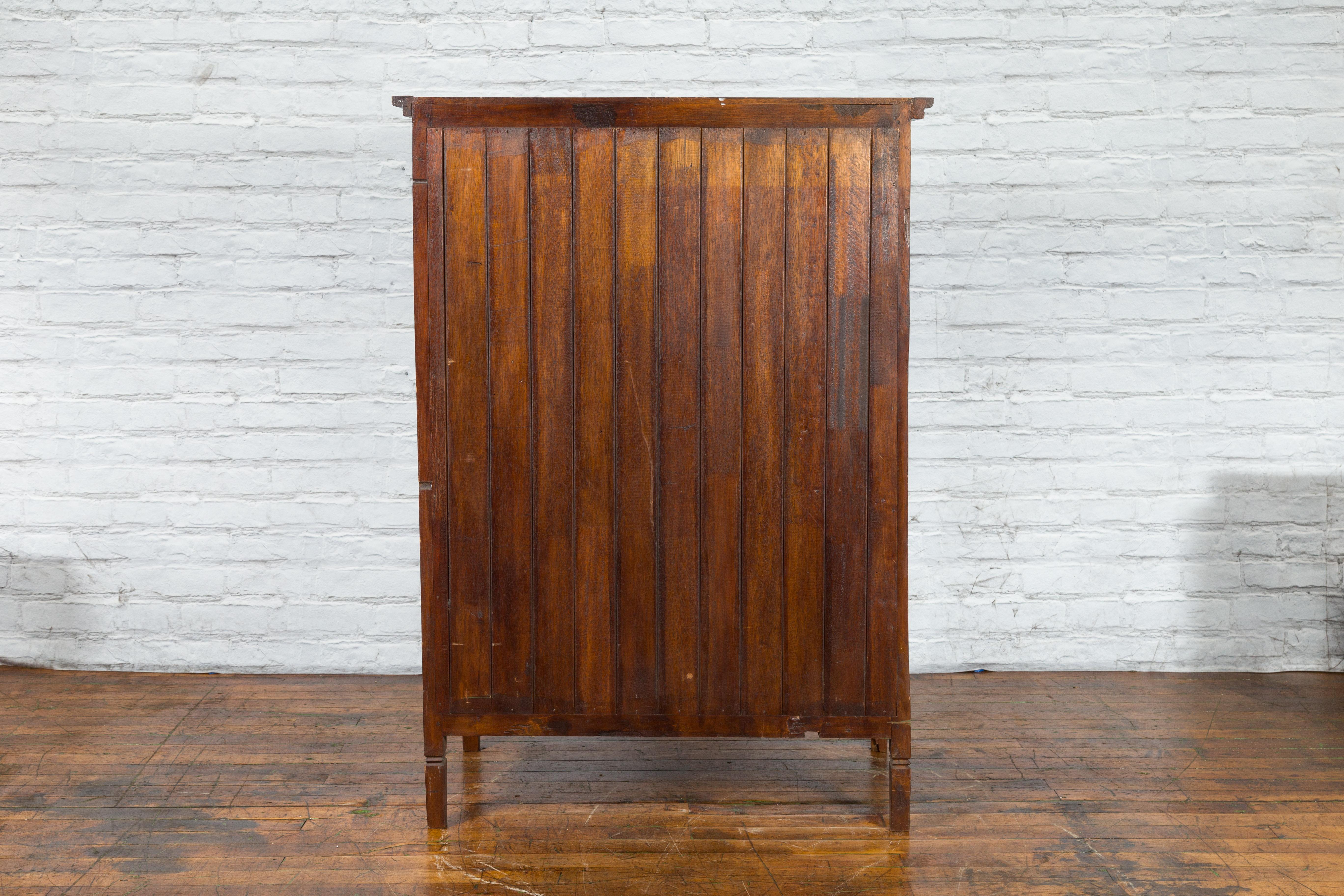 Javanese Antique Teak Armoire with Slatted Motifs, Tapered Feet and Patina For Sale 6