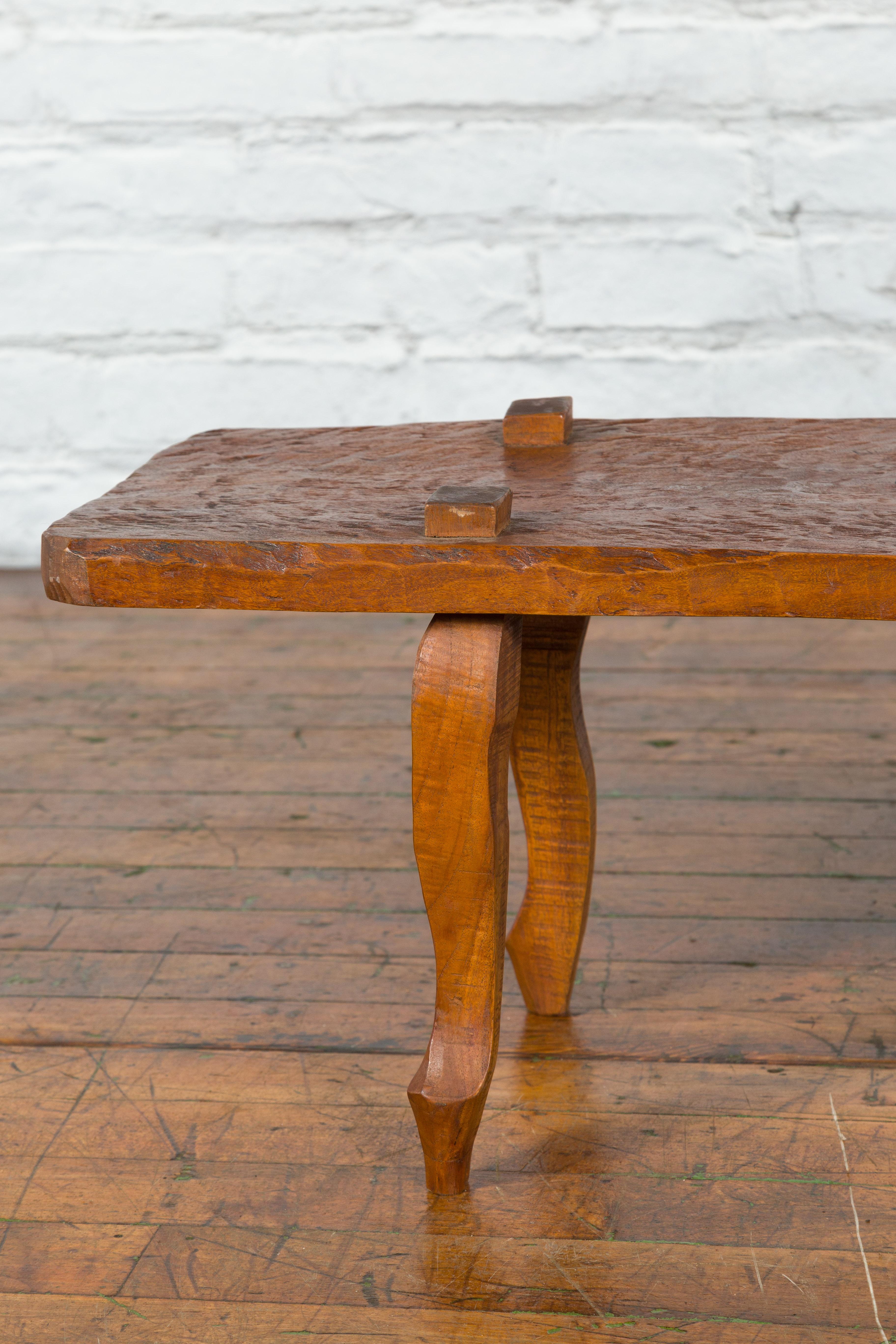 Javanese Arts & Crafts Teak Table with Recessed Legs and Distressed Appearance For Sale 4