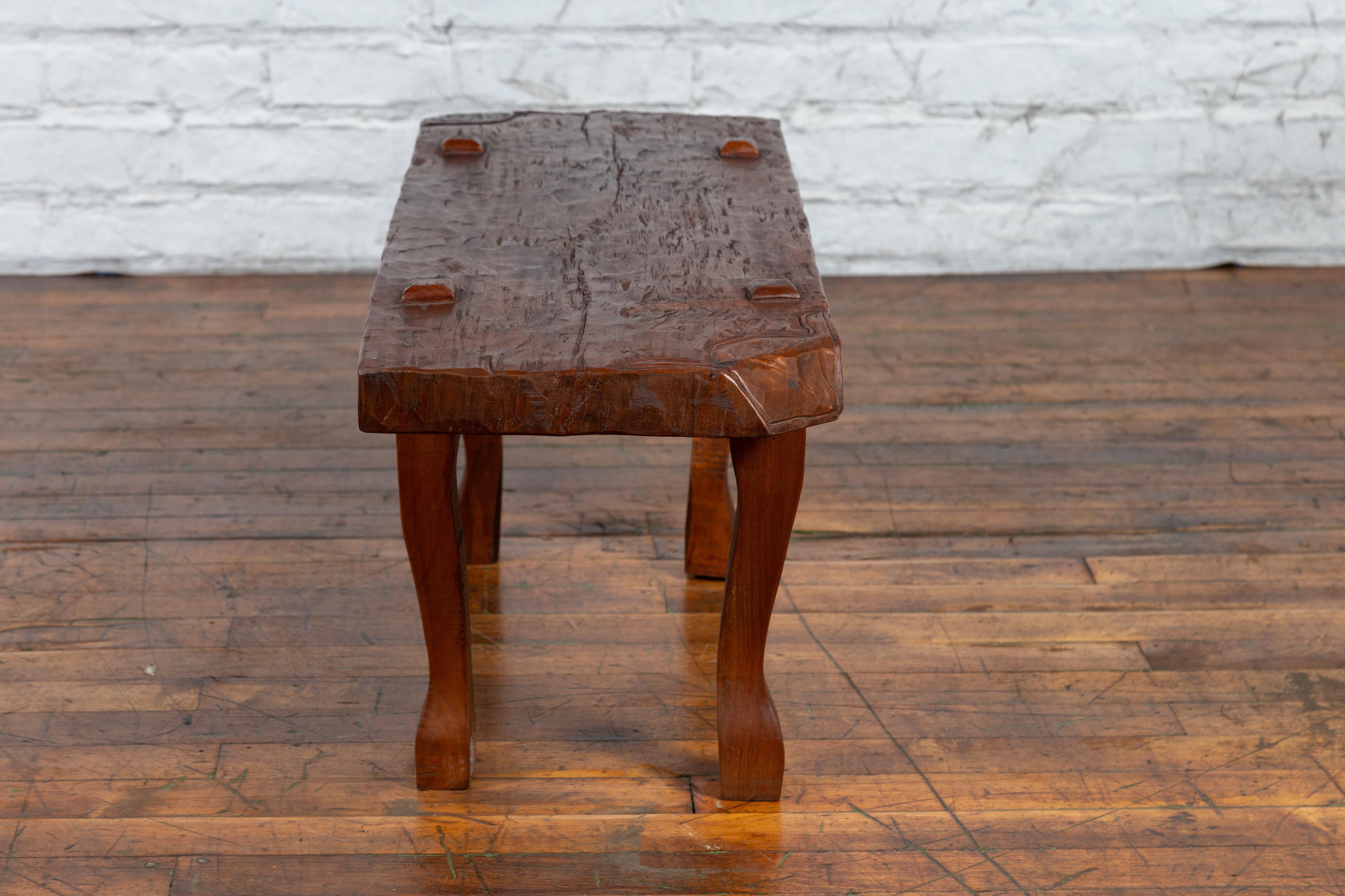 Javanese Arts & Crafts Teak Table with Recessed Legs and Distressed Appearance 4