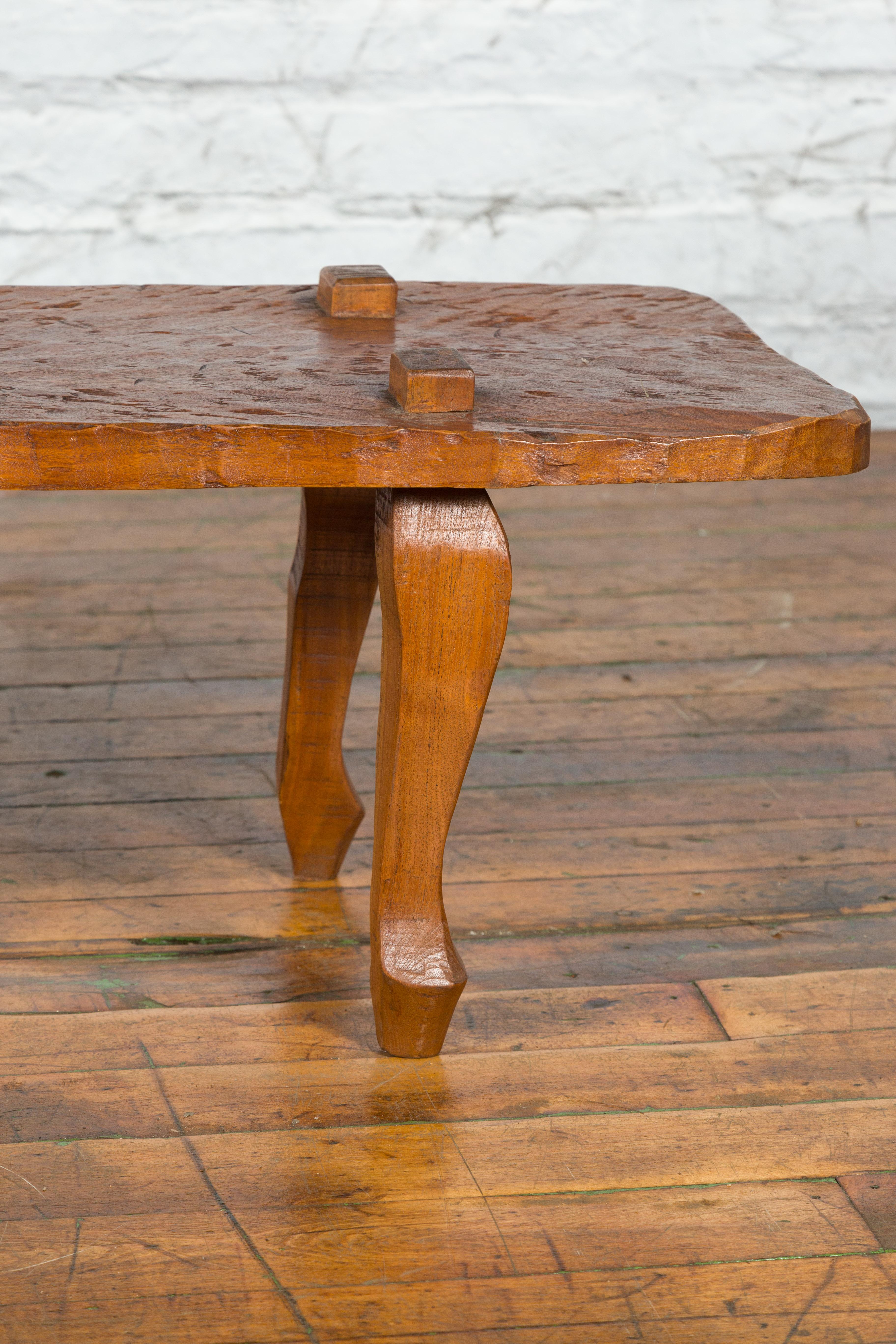 Javanese Arts & Crafts Teak Table with Recessed Legs and Distressed Appearance For Sale 5