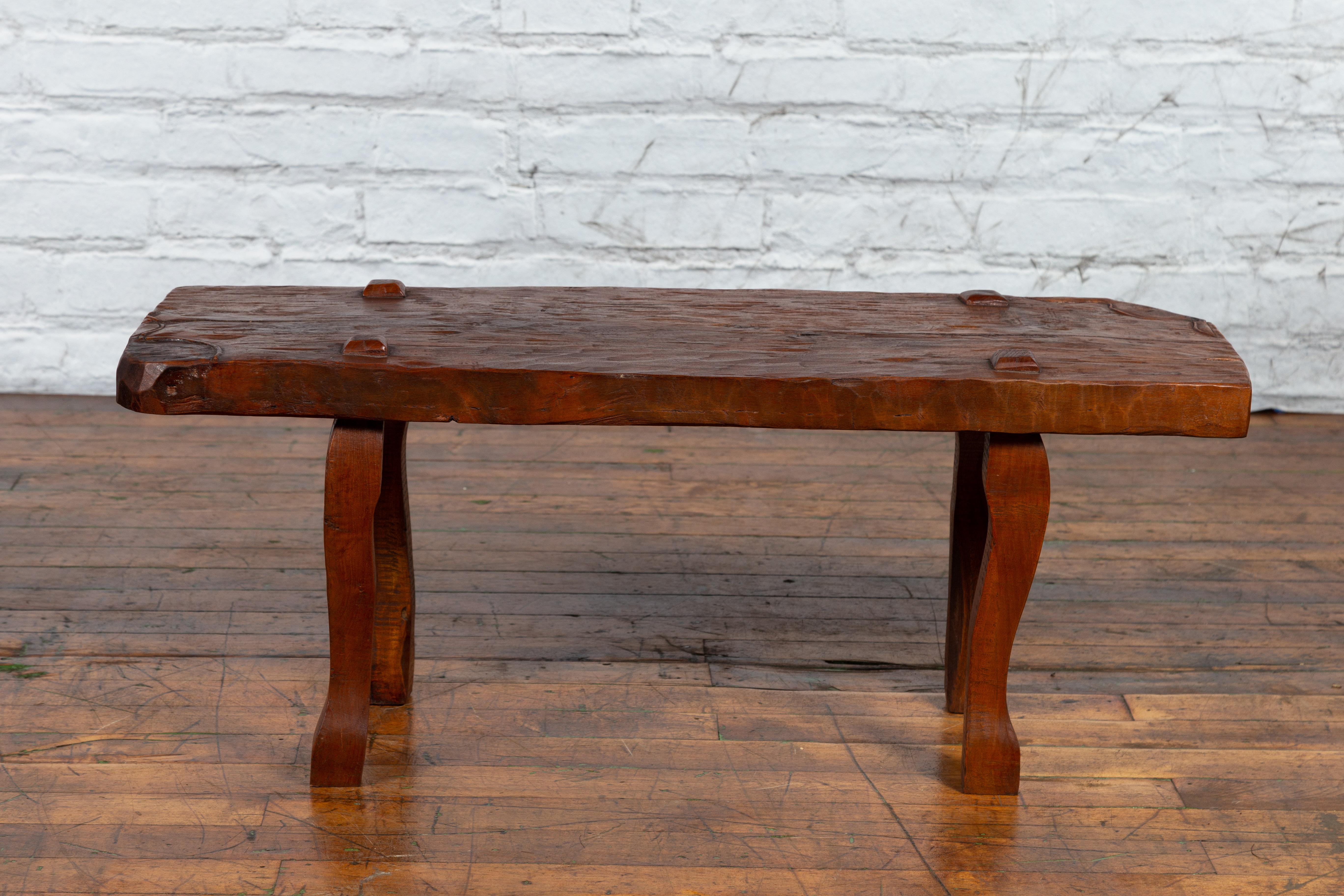Javanese Arts & Crafts Teak Table with Recessed Legs and Distressed Appearance 5