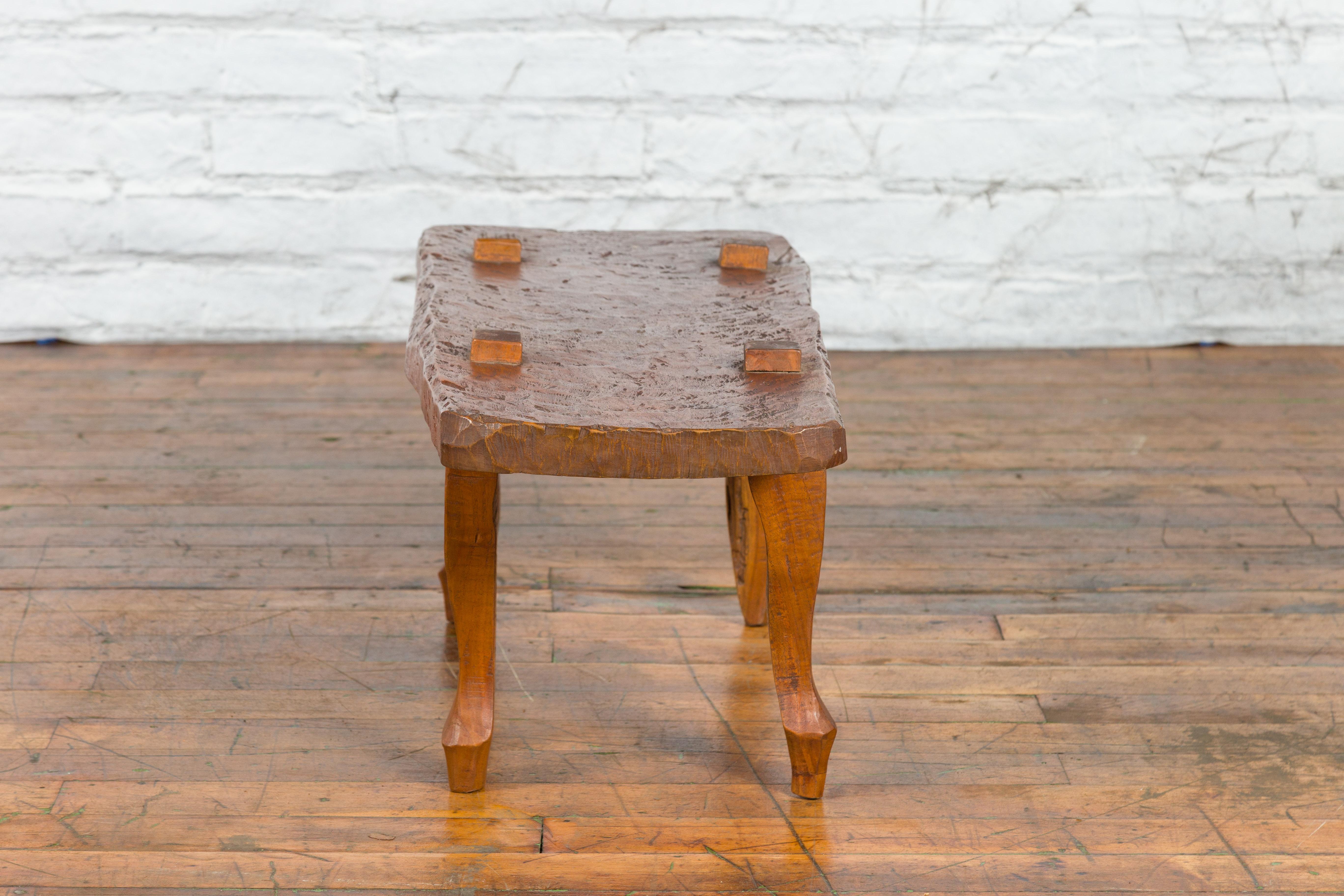 Javanese Arts & Crafts Teak Table with Recessed Legs and Distressed Appearance For Sale 6