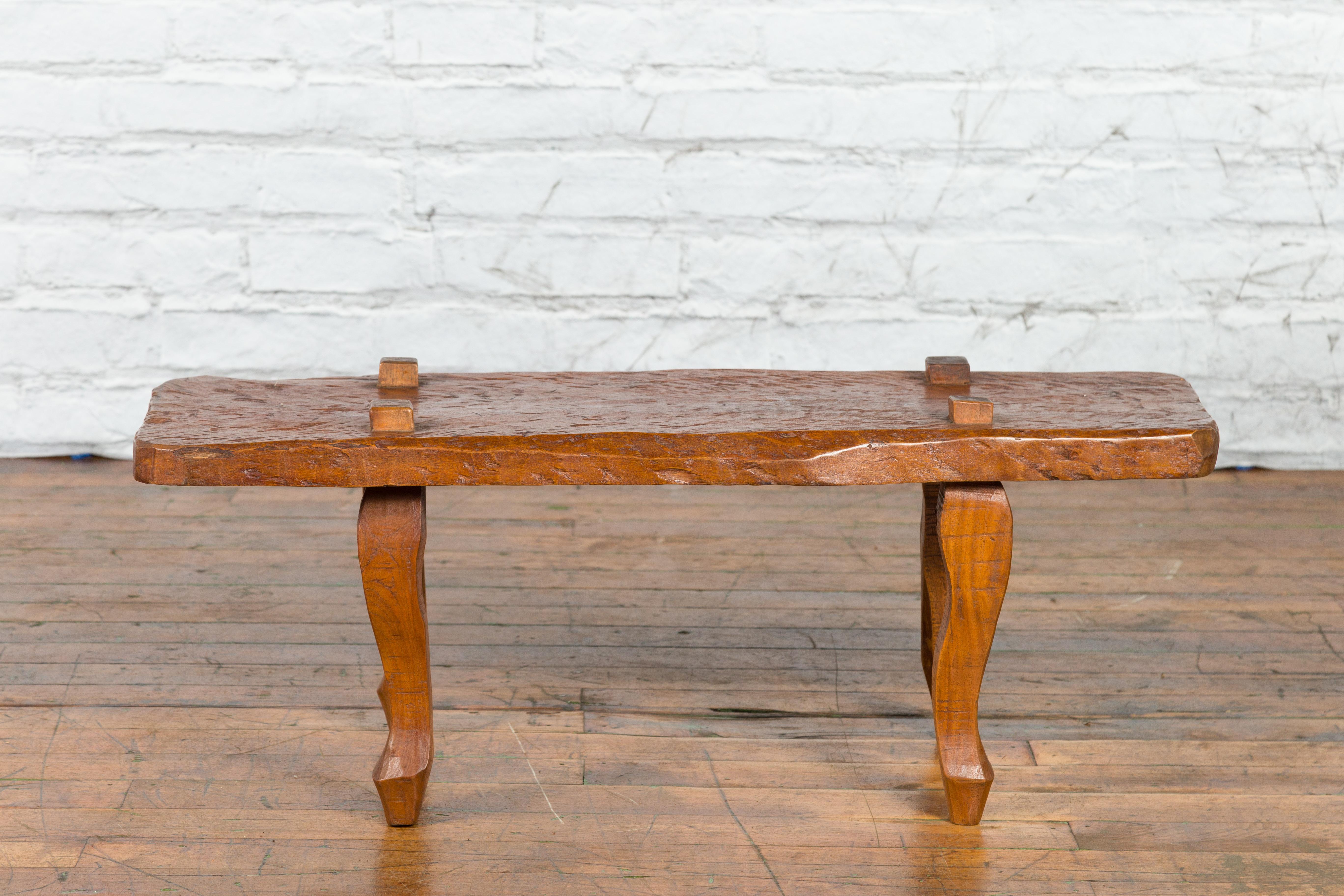 Javanese Arts & Crafts Teak Table with Recessed Legs and Distressed Appearance For Sale 7