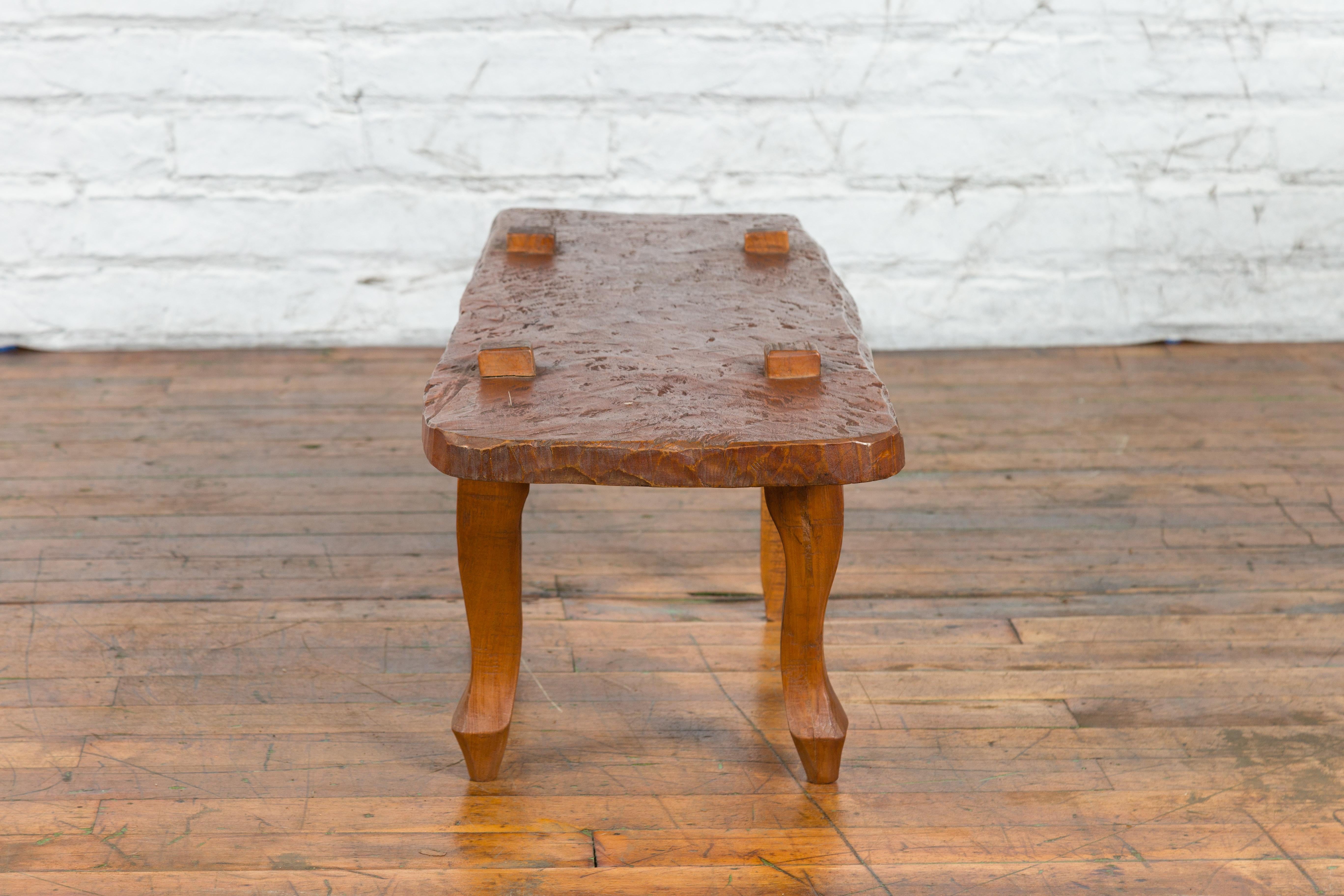 Javanese Arts & Crafts Teak Table with Recessed Legs and Distressed Appearance For Sale 8