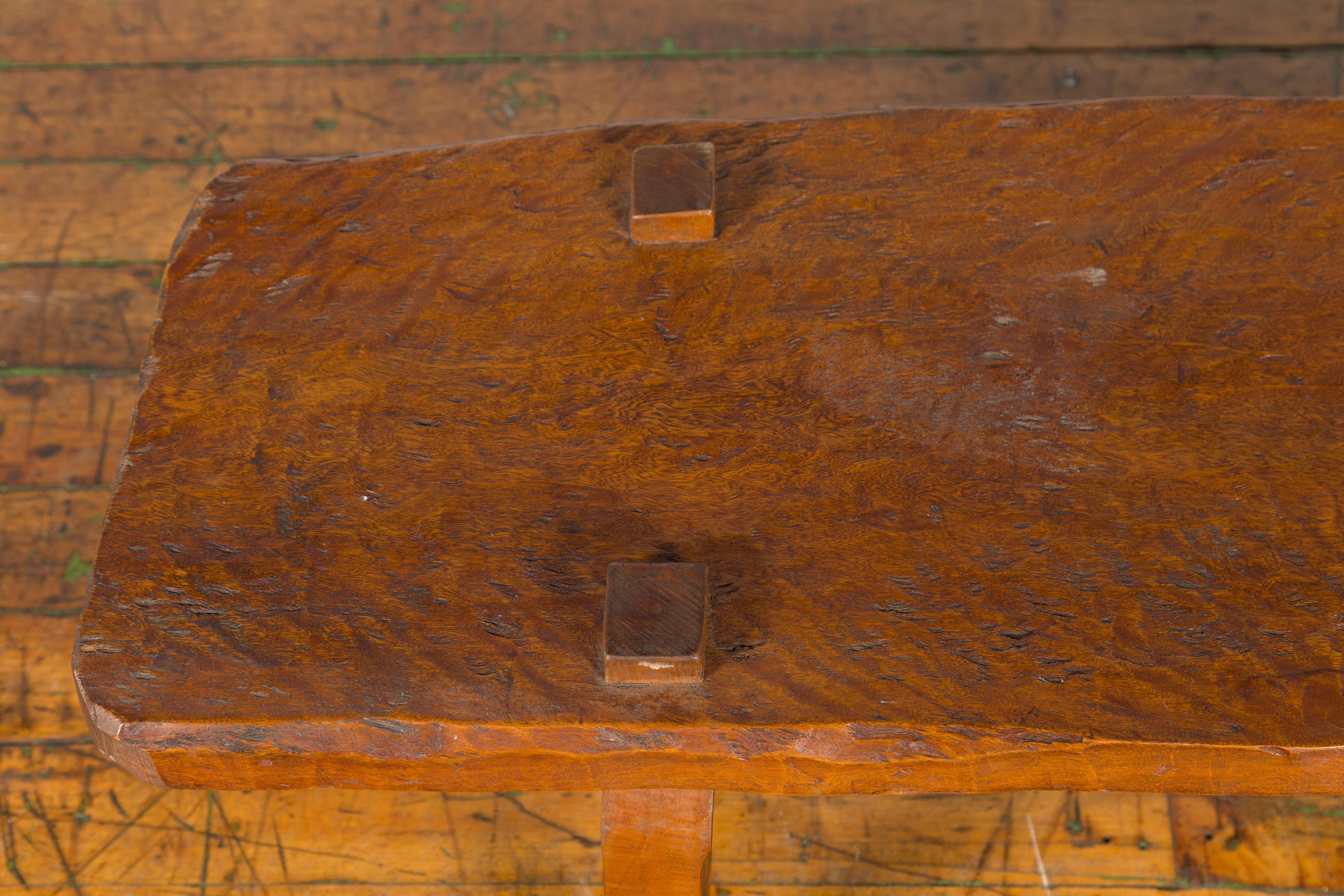 20th Century Javanese Arts & Crafts Teak Table with Recessed Legs and Distressed Appearance For Sale