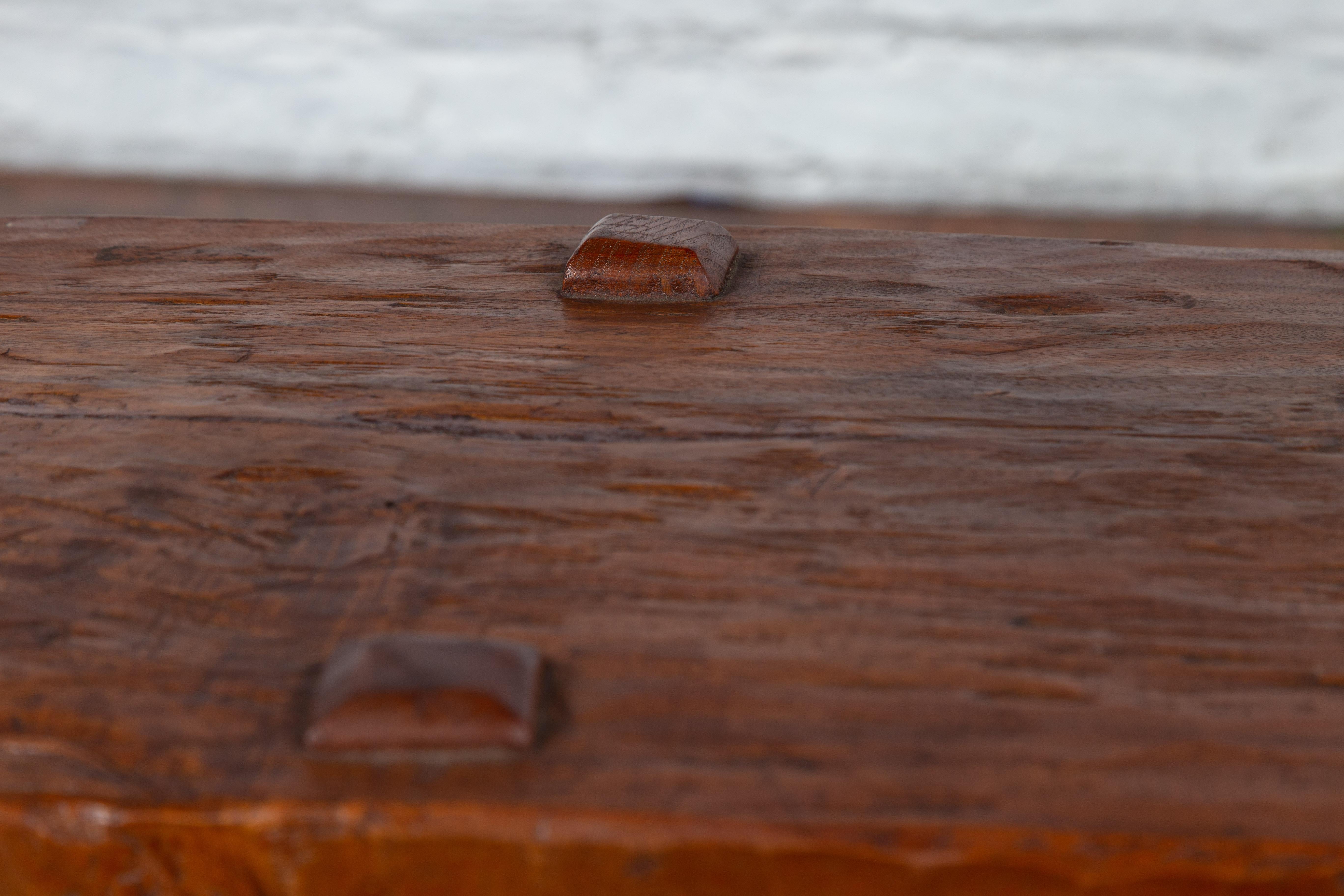 20th Century Javanese Arts & Crafts Teak Table with Recessed Legs and Distressed Appearance For Sale