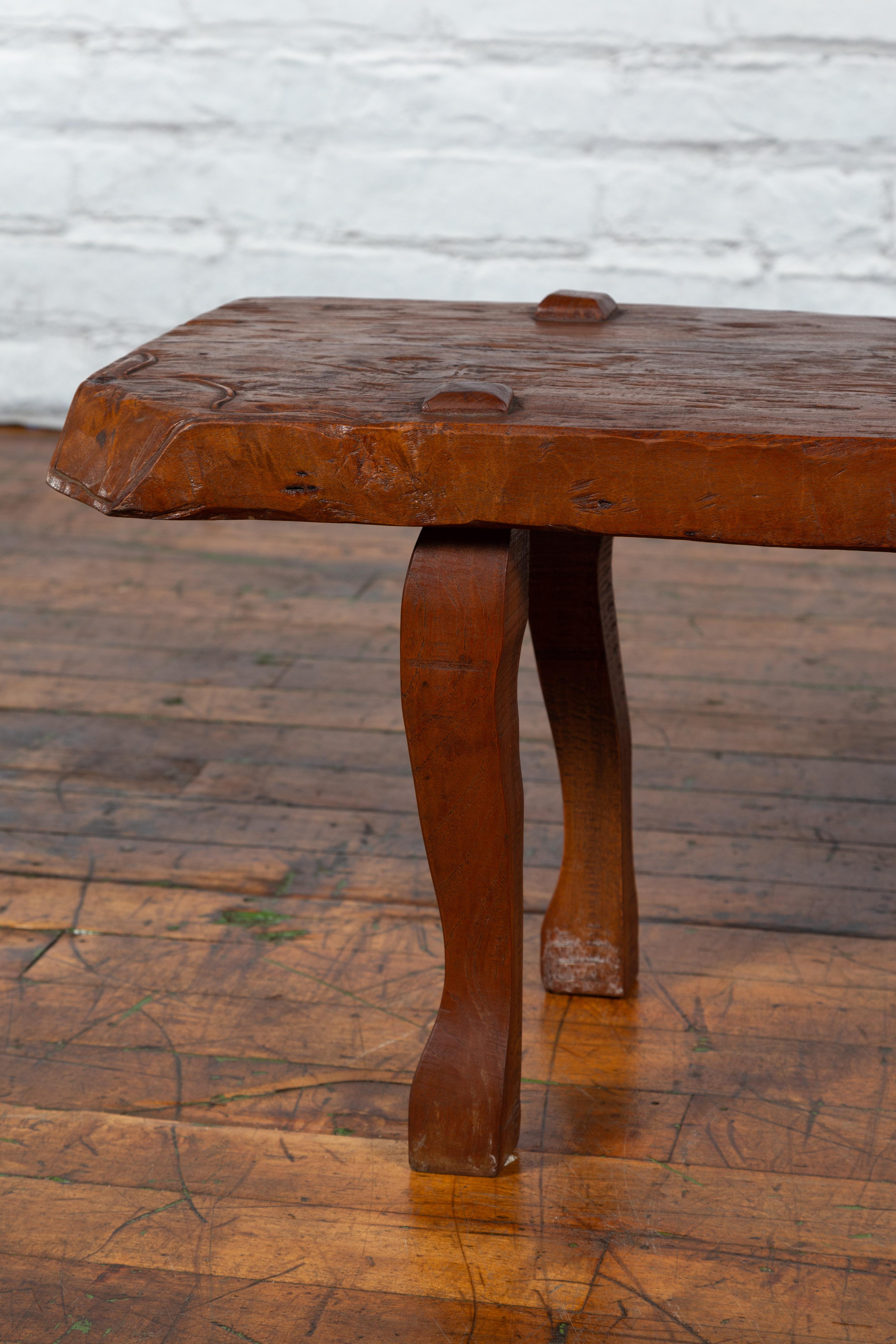 Javanese Arts & Crafts Teak Table with Recessed Legs and Distressed Appearance 1