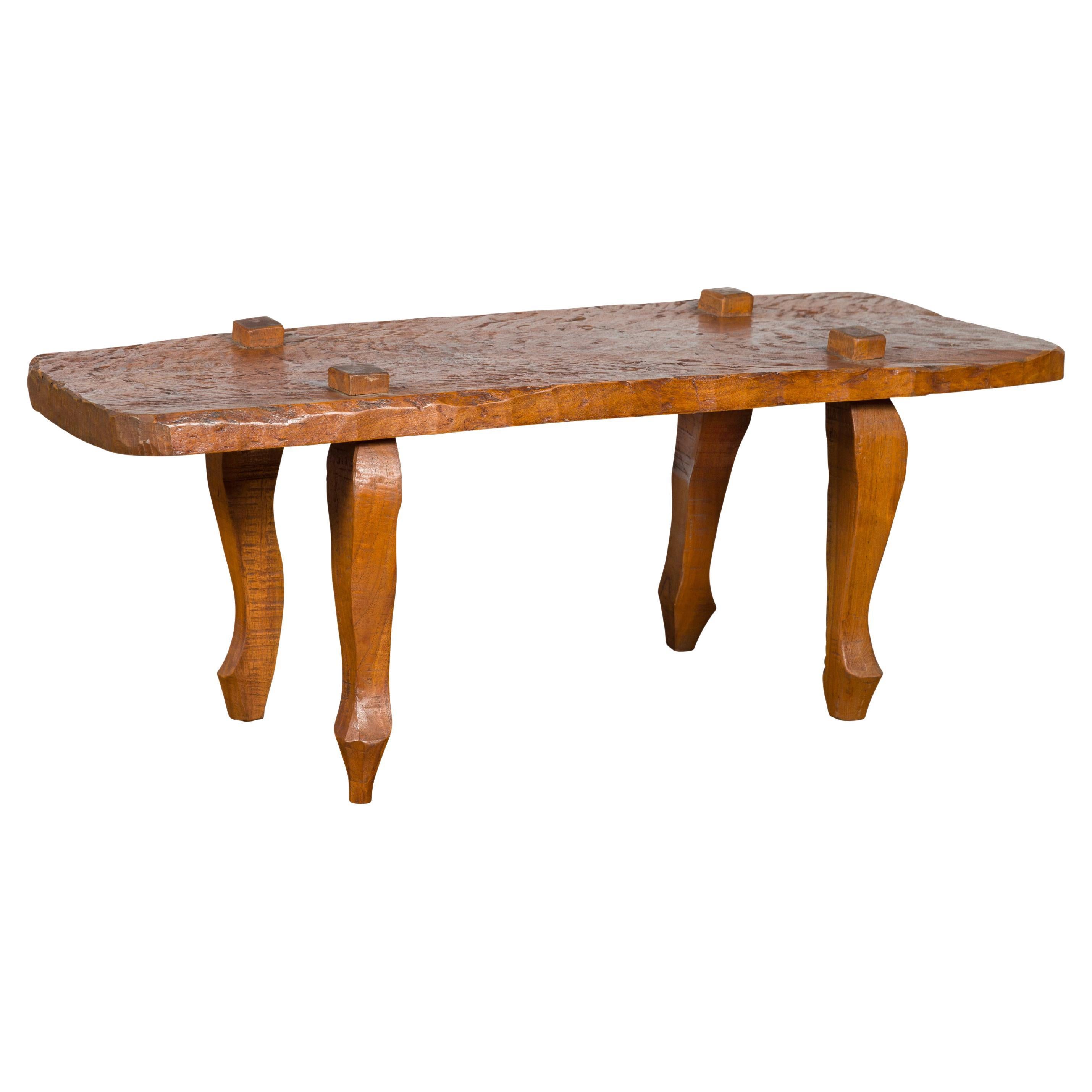 Javanese Arts & Crafts Teak Table with Recessed Legs and Distressed Appearance For Sale