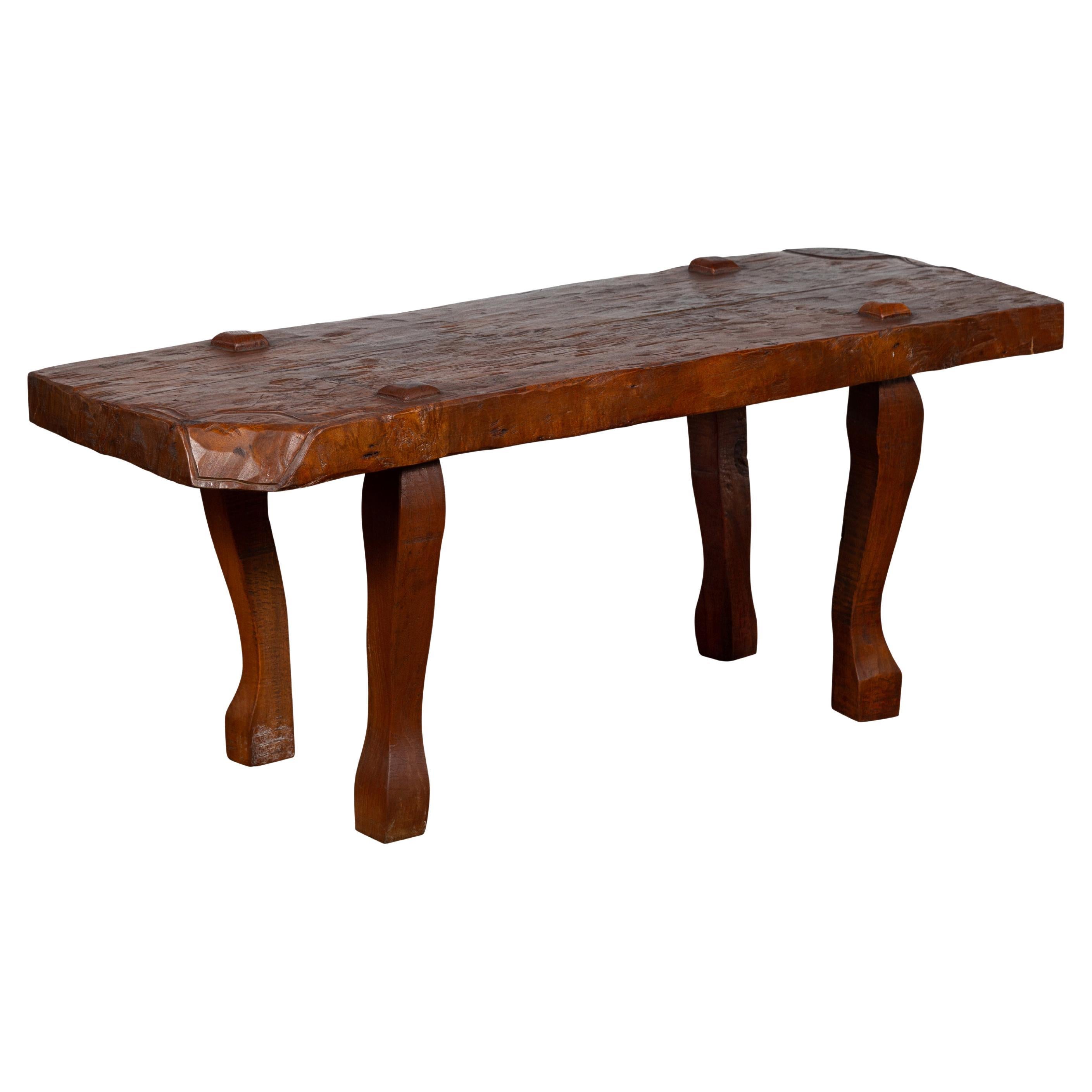 Javanese Arts & Crafts Teak Table with Recessed Legs and Distressed Appearance For Sale