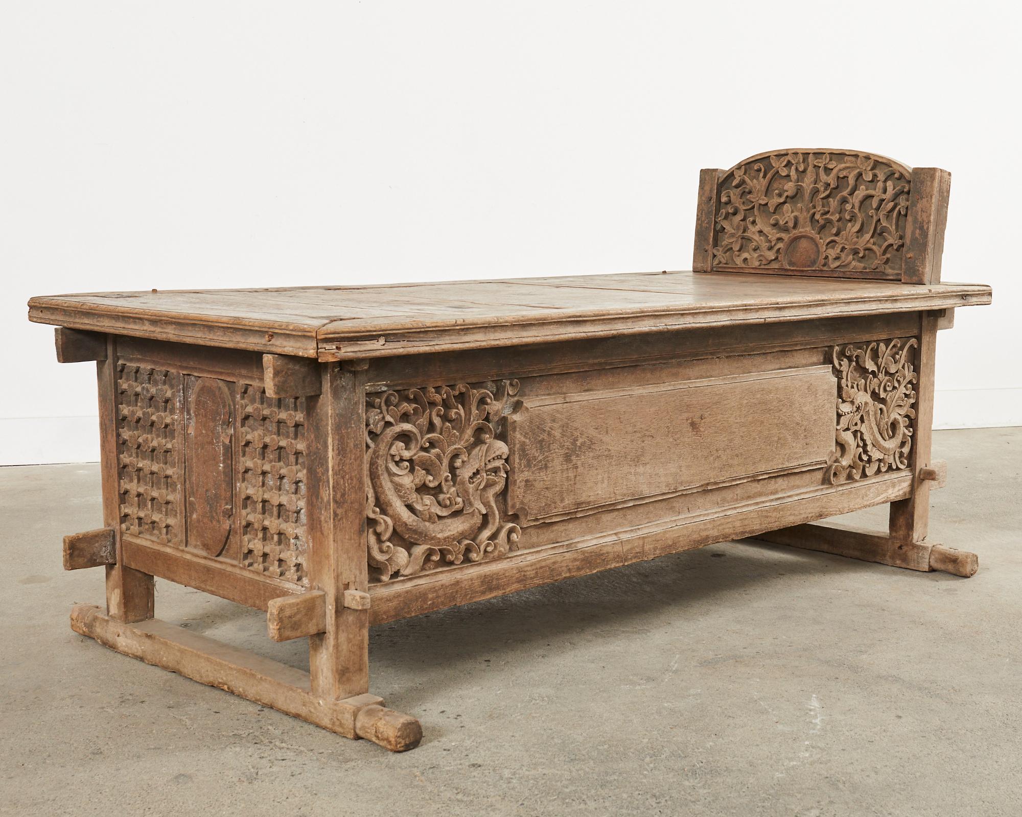 Javanese Carved Teak Indo Wedding Chest Daybed from Bali For Sale 5
