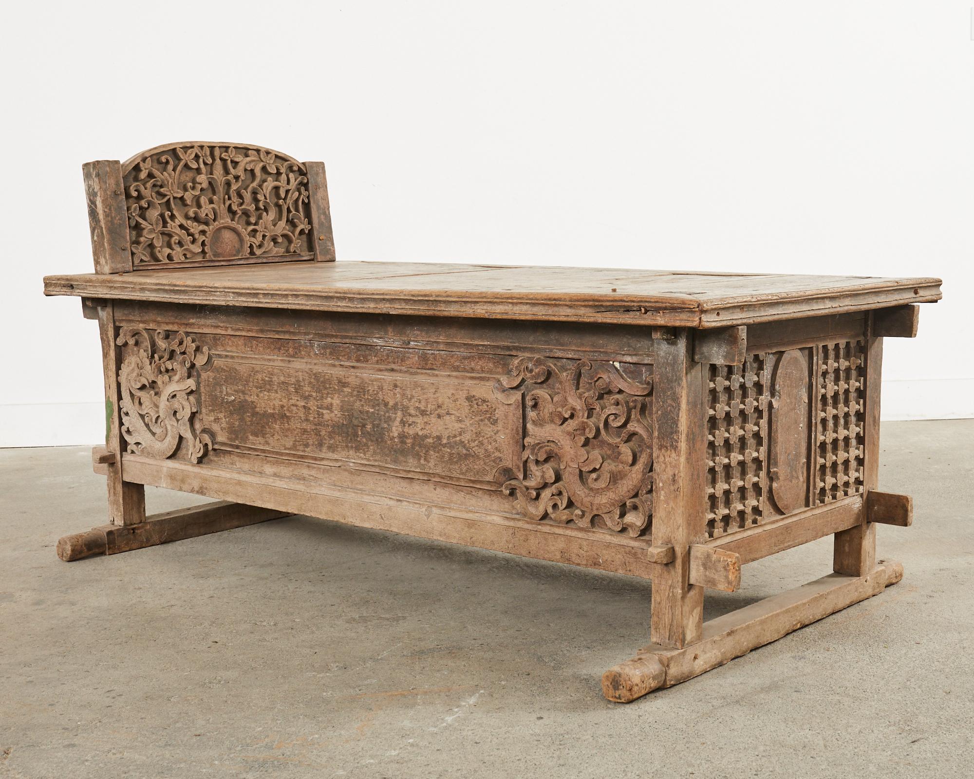 Javanese Carved Teak Indo Wedding Chest Daybed from Bali For Sale 8